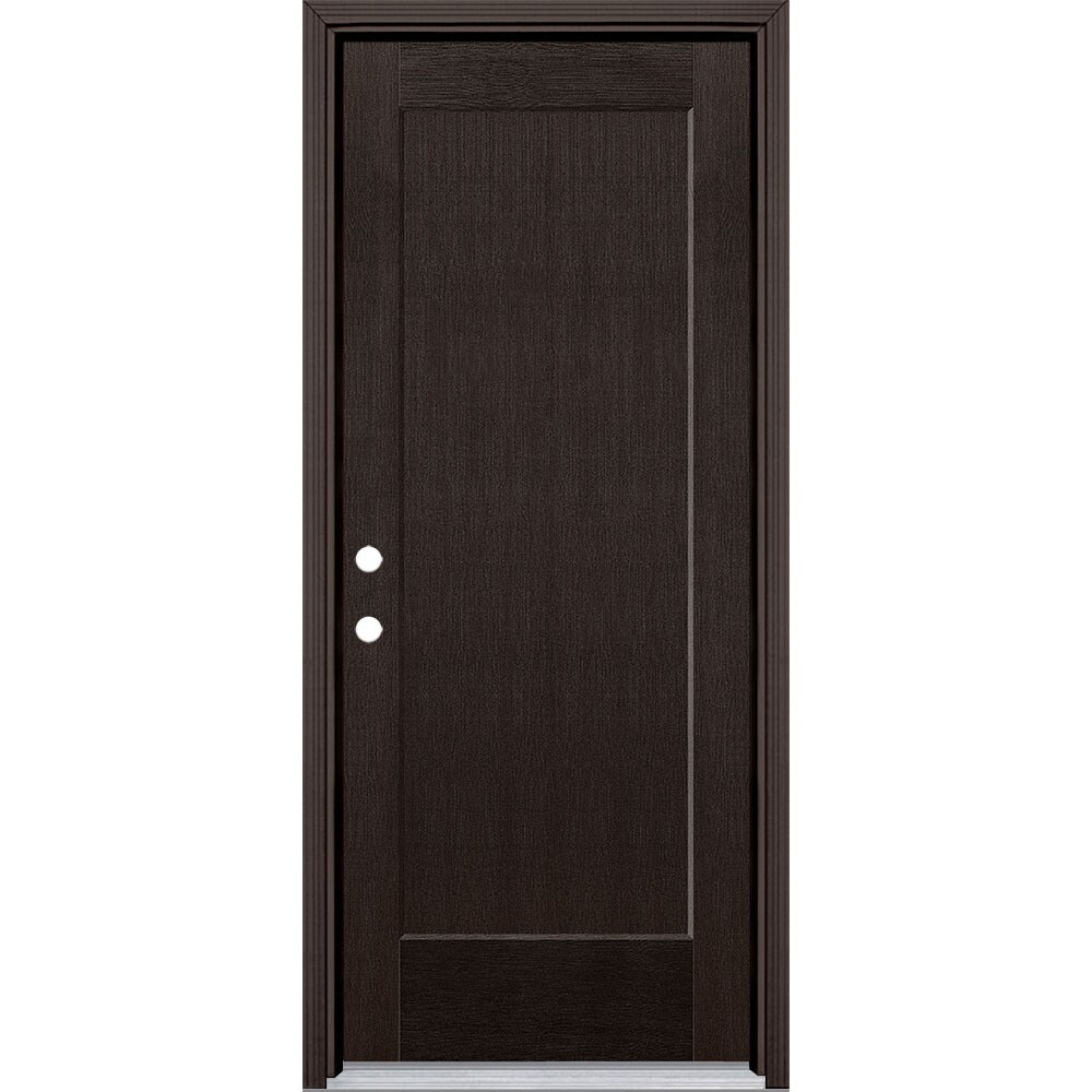 Masonite 5204187 Lincoln Park 32-in x 80-in x 4-9/16-in Fiberglass No glass Right-hand inswing Walnut Stained Prehung Front Door with Brickmould Insulating core