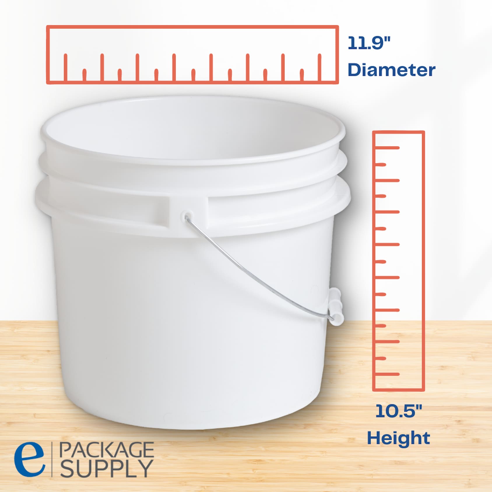 4 Gallon BPA Free Food Grade White Bucket with Plastic Handle - WITHOUT LID  - FREE SHIPPING - ePackageSupply
