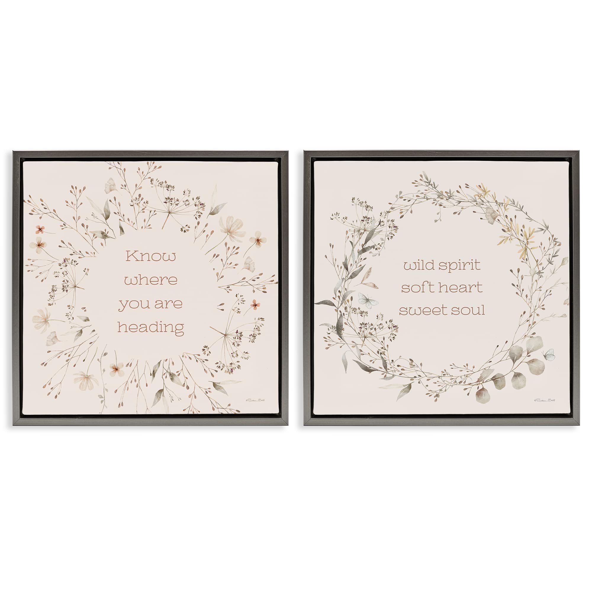 Stupell Industries B2-792-FFL-2PC-24X24 Inspiring Soft Wreaths with Phrases 2 Piece Gray Framed Floater Canvas Set By Susan Ball 25 x 25