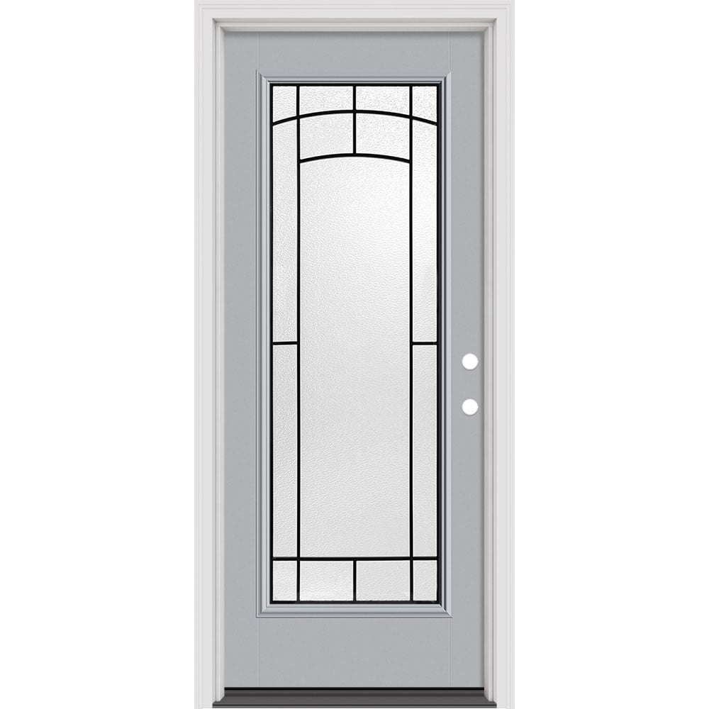 Masonite 631714 Brooklyn 32-in x 80-in x 4-9/16-in Fiberglass Half lite Right-hand inswing Warm Wheat Painted Prehung Slab Front Door with Brickmould Solid core