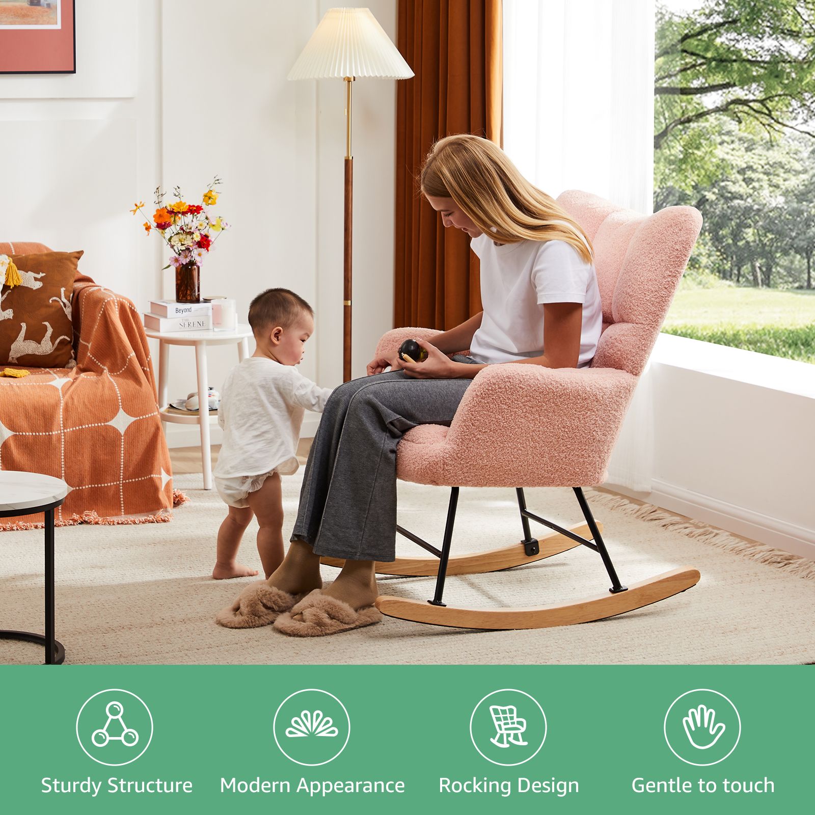 OOU Nursery Rocking Chair Glider for Baby and Parent Ergonomic High ...