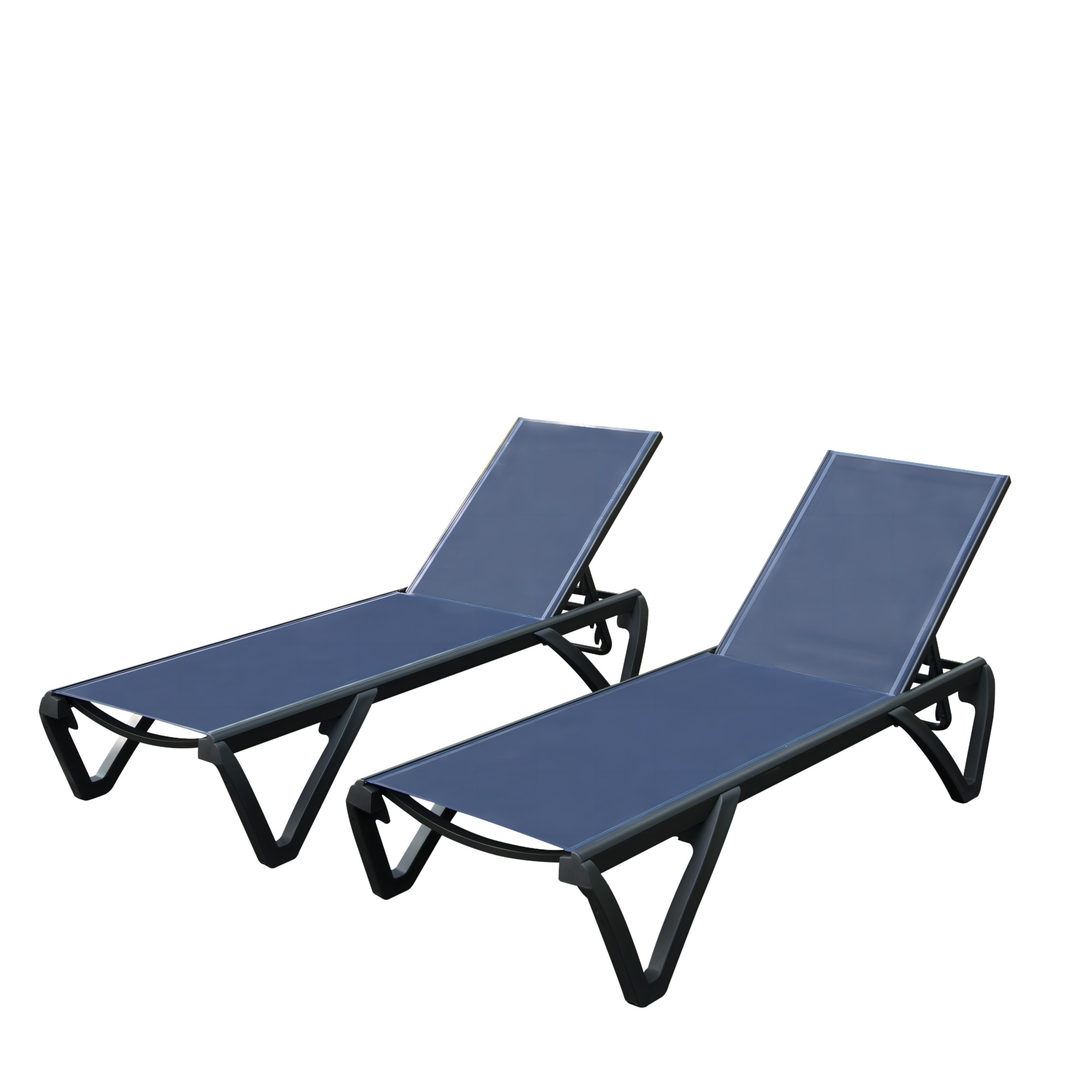 BABOOM BOM-P149214-OR Outdoor Chair Set of 2 Black Aluminum Frame Stationary Chaise Lounge Chair with Blue Texitilene fabric Sling Seat