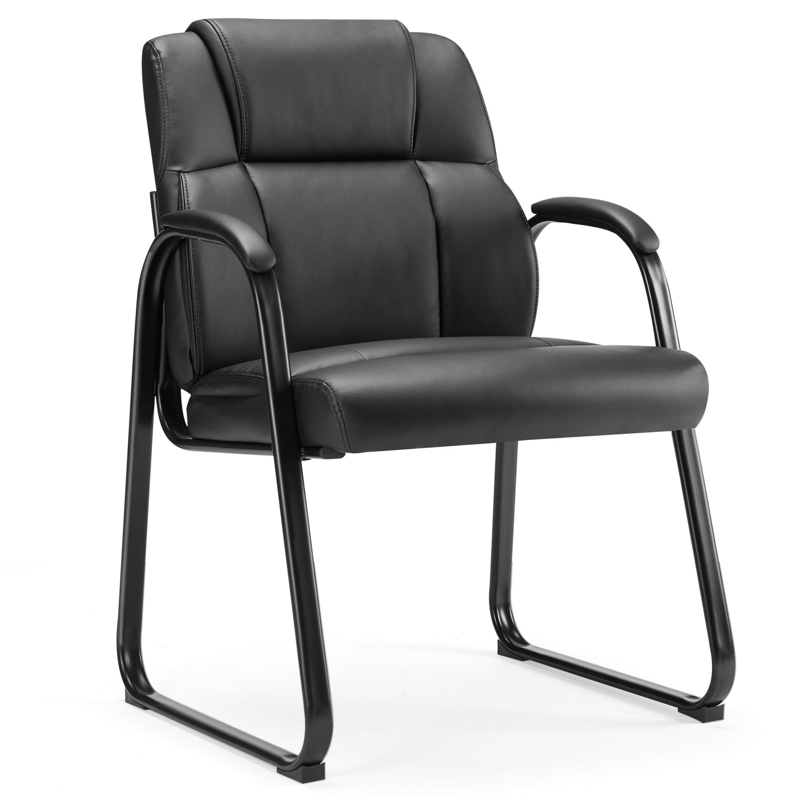 Flynama L-P220400 Leather Office Guest Chair with Comfy Padded Arms and Seld Base