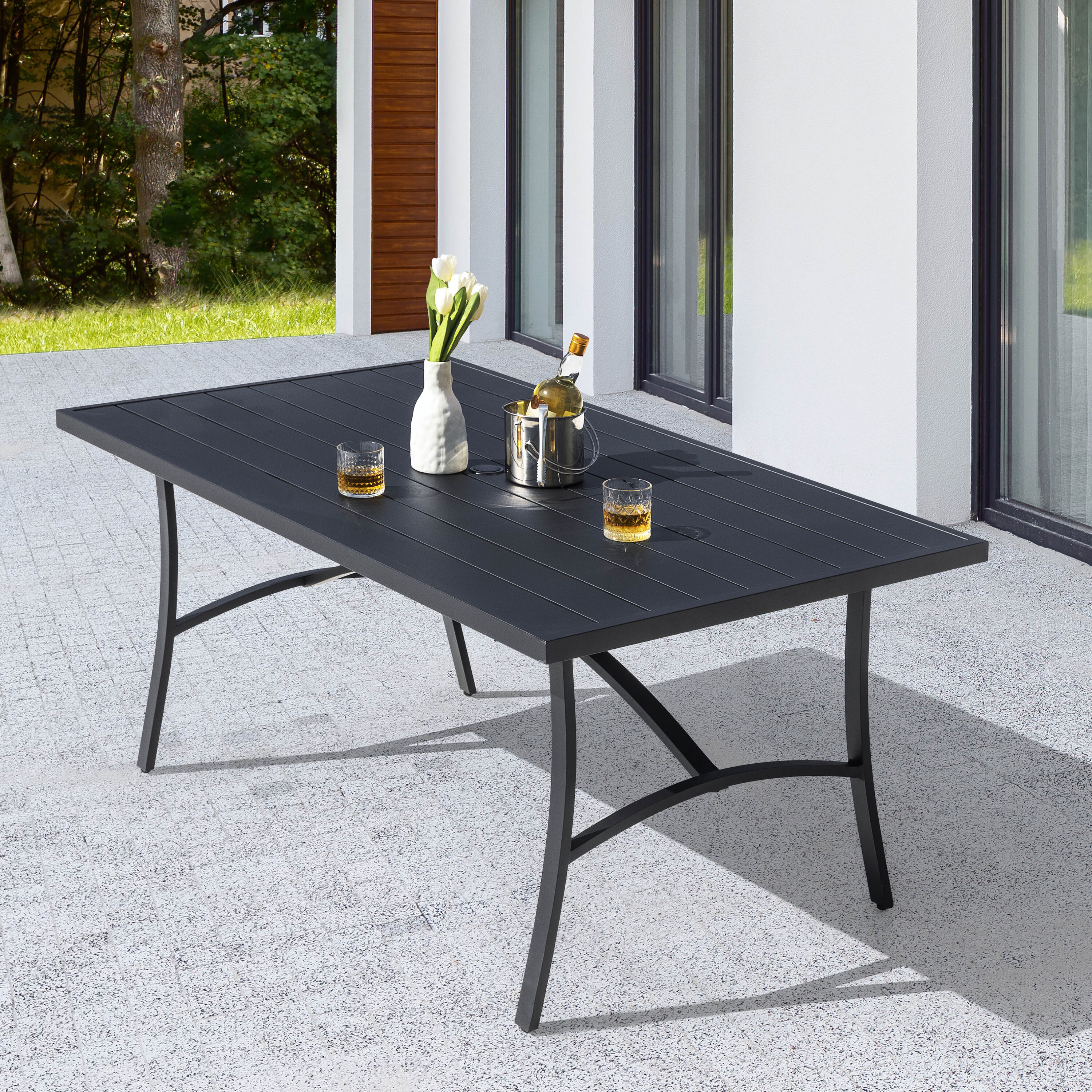 Nuu Garden Patio table Rectangle Outdoor Dining Table 35.83-in W x 62.99-in L with Umbrella Hole