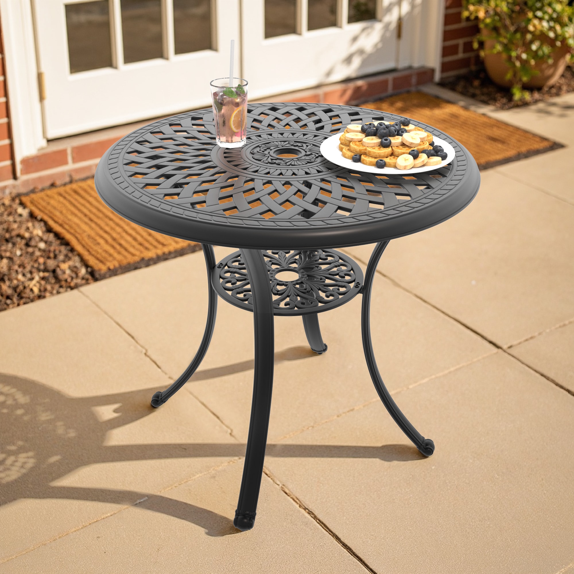 nicesure CSLBK1030 Dining Table Round Outdoor Dining 30.71-in W x 30.71-in L with Umbrella Hole