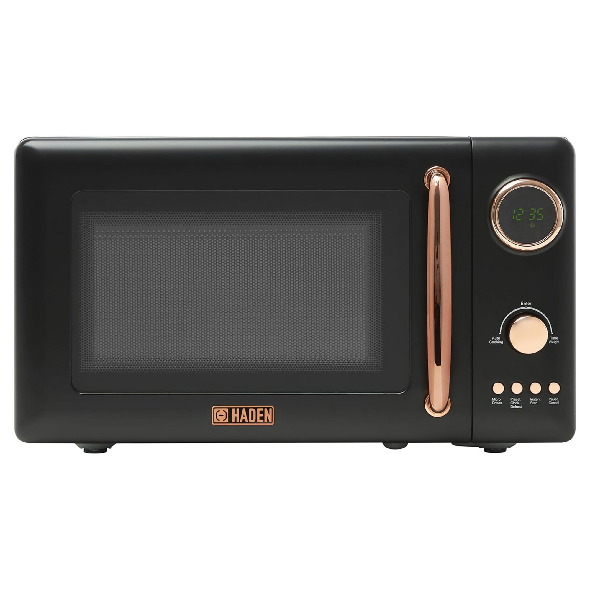Haden 405976 Upgrade your kitchen with the Microwave Oven. Its 0.7-cu.-ft. capacity 700W power 5 levels and multi-sequence cooking make meal prep easy. Features include digital controls child lock defrost and Instant Start.
