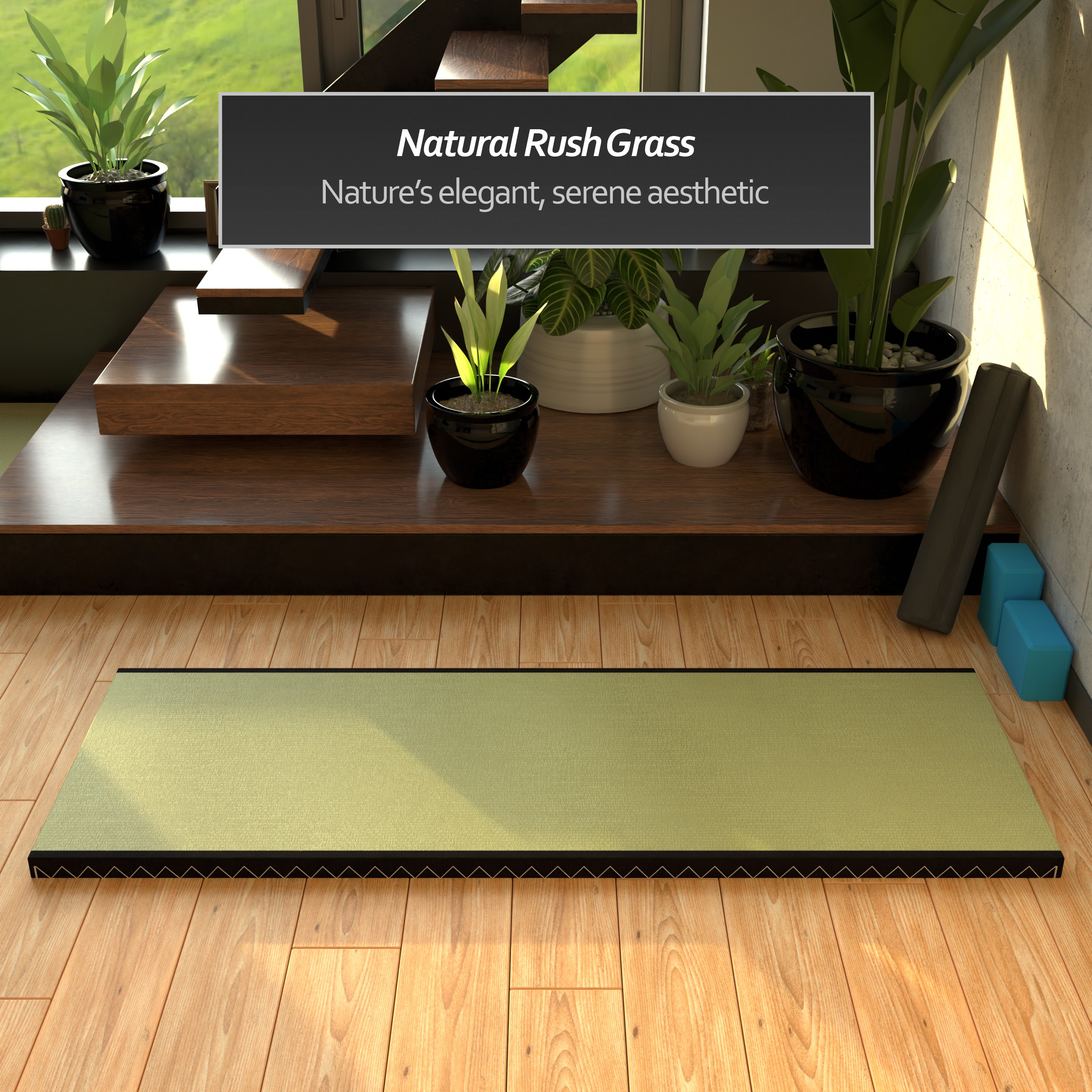 Handmade Full Size Black Rectangular Tatami Mat
