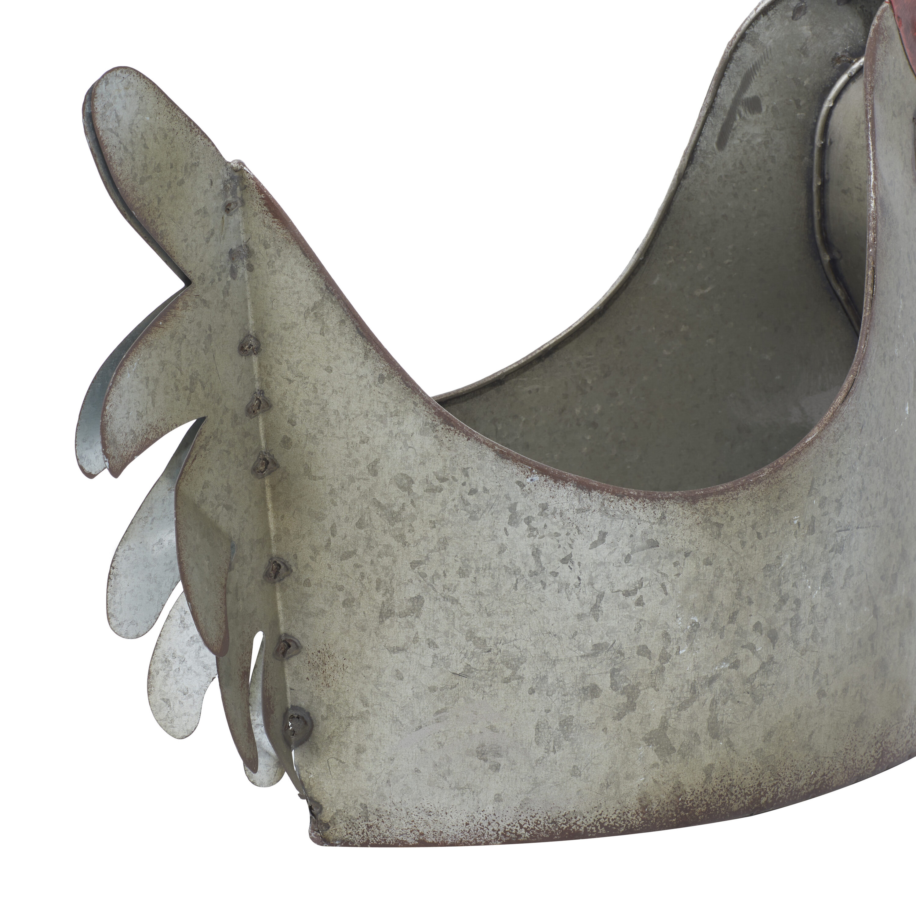 Gray Metal Rooster Novelty Planter for Indoor/Outdoor Use