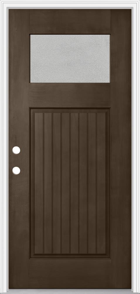 JELD-WEN LOWOLJW205800184 Microgranite 36-in x 80-in x 4-9/16-in Fiberglass Craftsman Right-hand inswing Walnut Stained Prehung Front Door with Brickmould Insulating core