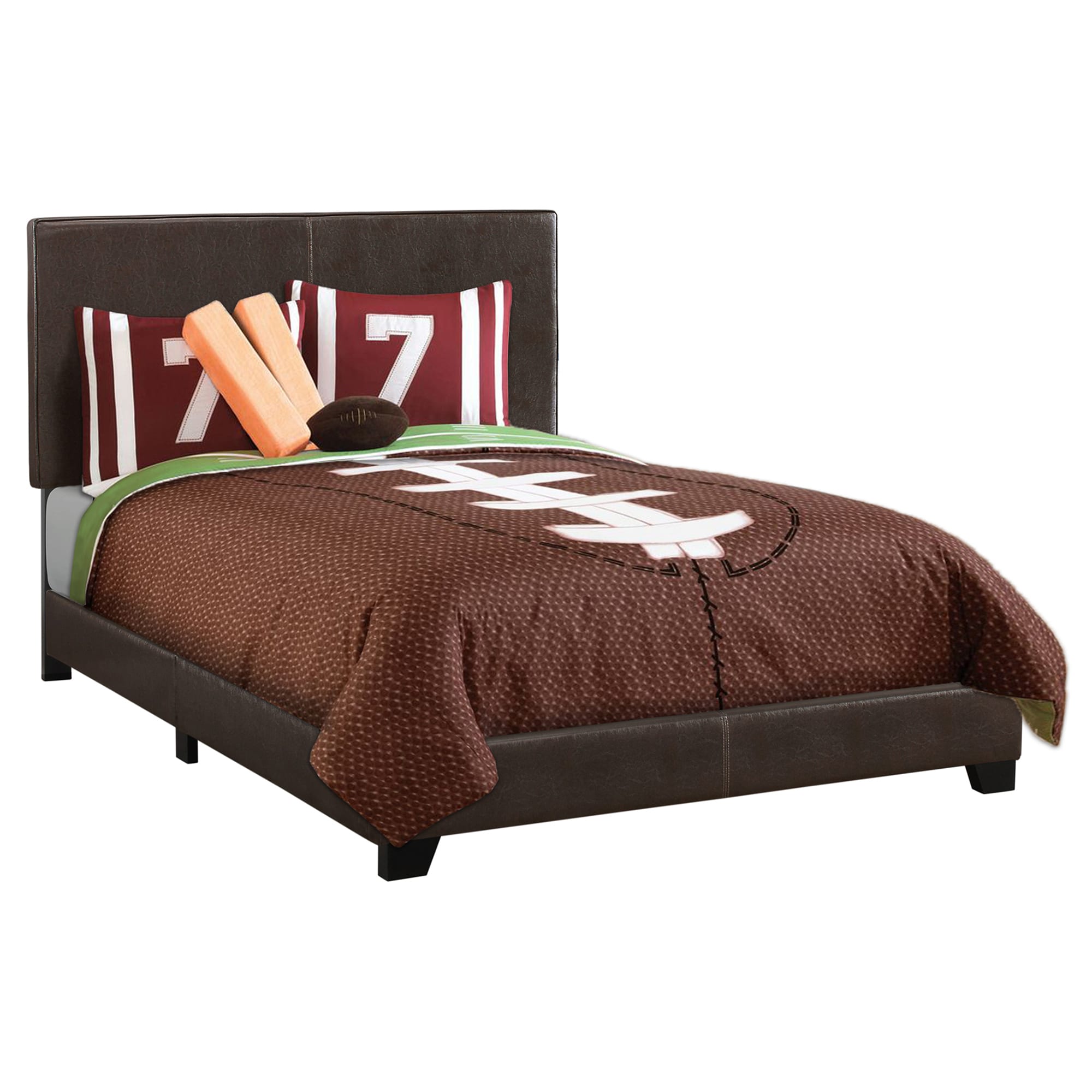 Monarch Specialties Contemporary Brown Upholstered Full Bed Frame with ...