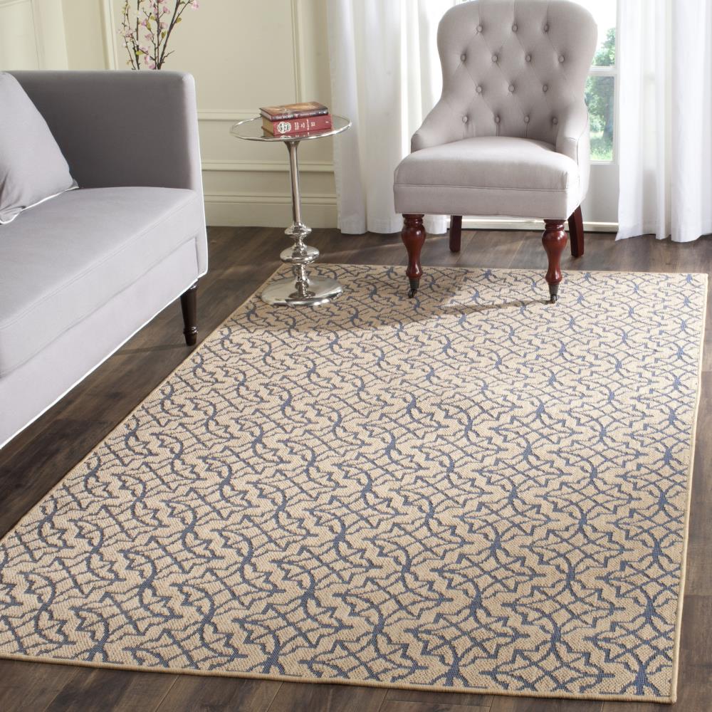 Handmade Blue and Natural Geometric Synthetic 5' x 8' Area Rug