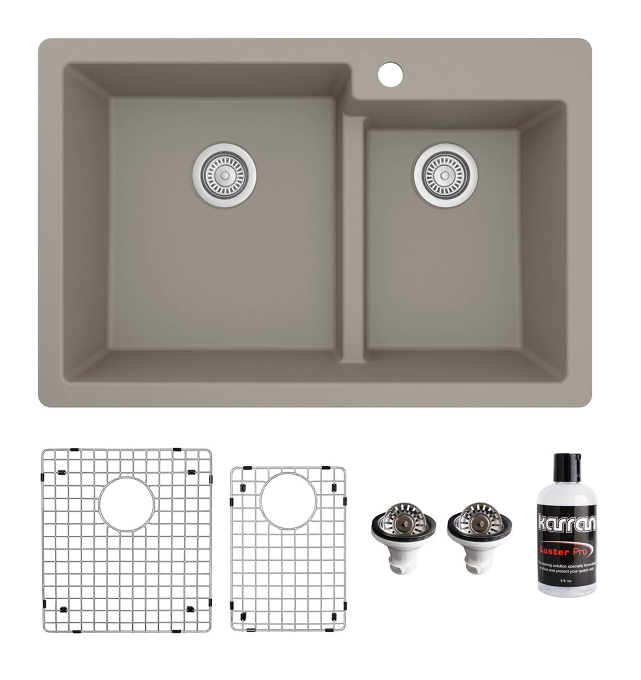 Karran QT-811-CN-PK1 Drop-in or undermount 33-in x 22-in Quartz Double offset bowl 1-Hole Kitchen Sink