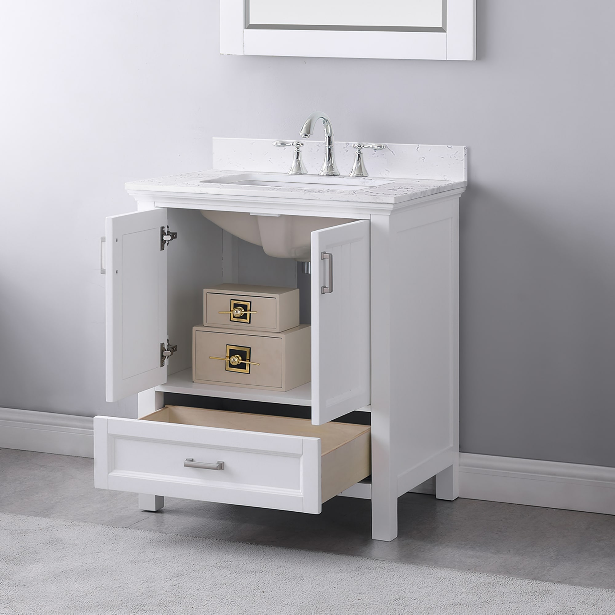 Isla 30" White Single Bathroom Vanity with Marble Countertop