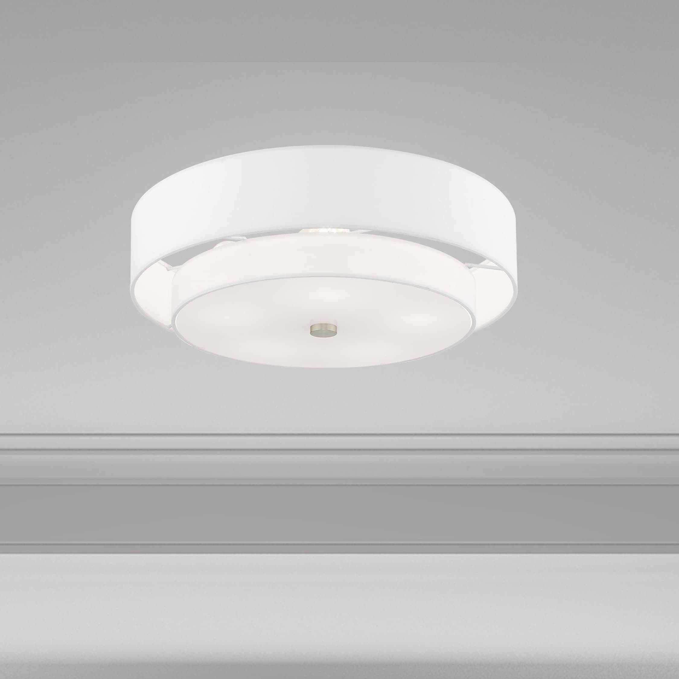 Meridian Brushed Nickel 5-Light Indoor Drum Flush Mount with Off-White Shade