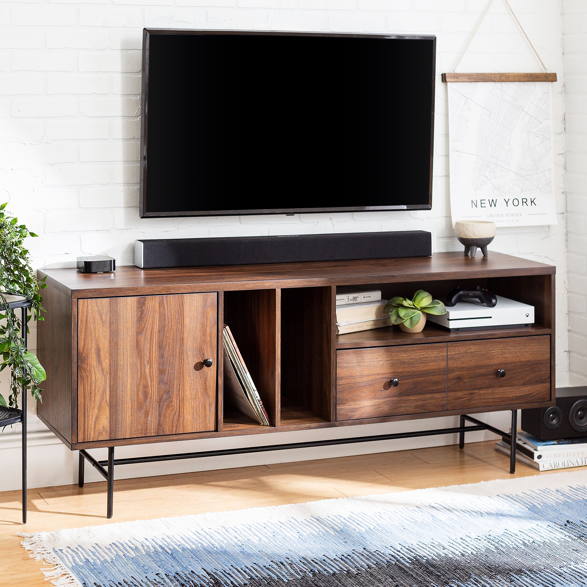 Walker Edison LW60JLYNDW Modern/Contemporary Dark Walnut Tv Stand (Accommodates TVs up to 60-in)