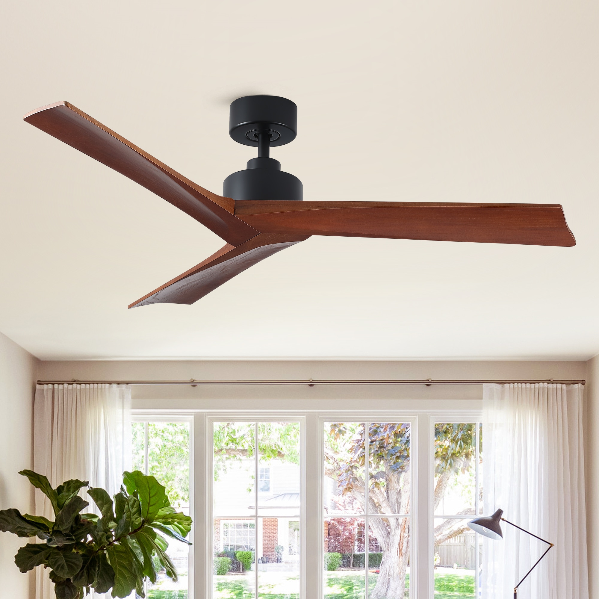 BABOOM BOM-7P270462-OR Lowe Profile Ceiling Fan 52-in Black with Plywood Blades Ceiling Fan Without Light - Remote Included ( 3 -Blade )