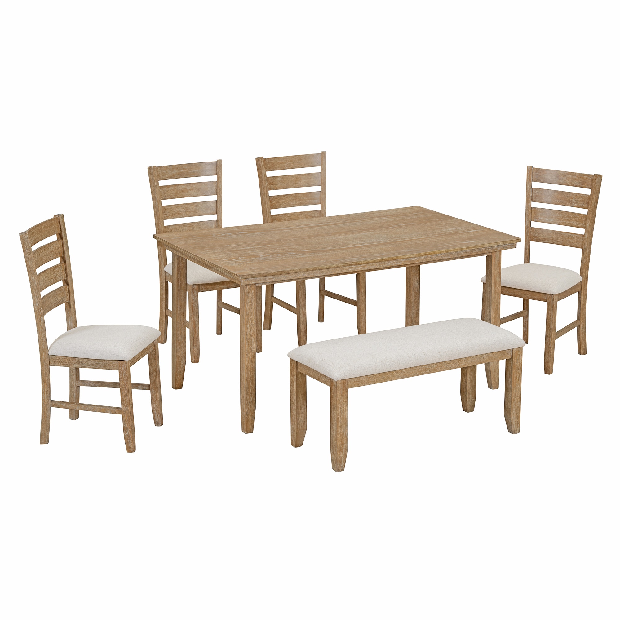 Siavonce Natural Wood Wash Contemporary/Modern Dining Room Set with Rectangular Table ( Seats 6 ) #XH52AAD