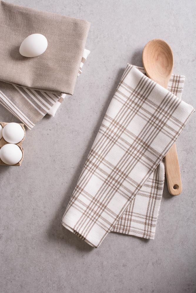 All Cotton and Linen Buffalo Plaid Kitchen Towels | Navy Blue and Cream Set of 3, Highly Absorbent Dish Towels