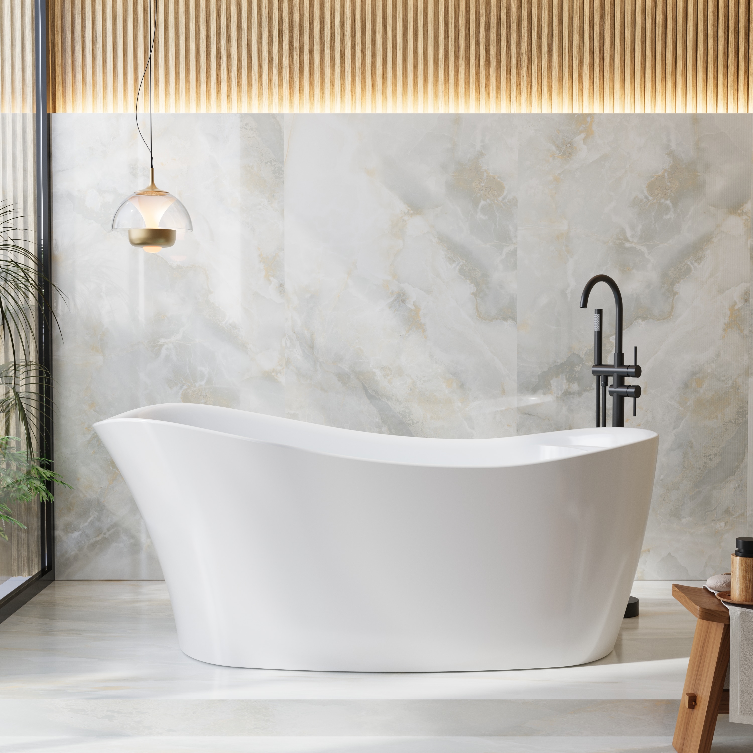 Gtnali - 69-in x 33.5-in White Acrylic Oval Freestanding Soaking Bathtub with Drain ( Right Drain )