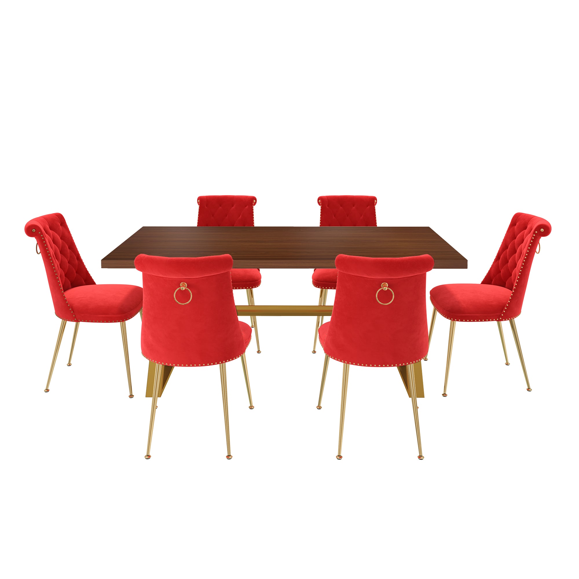 Clihome CL-HTM703RD Red Chair/Brown Table Contemporary/Modern Dining Room Set with Rectangular Table ( Seats 6 )
