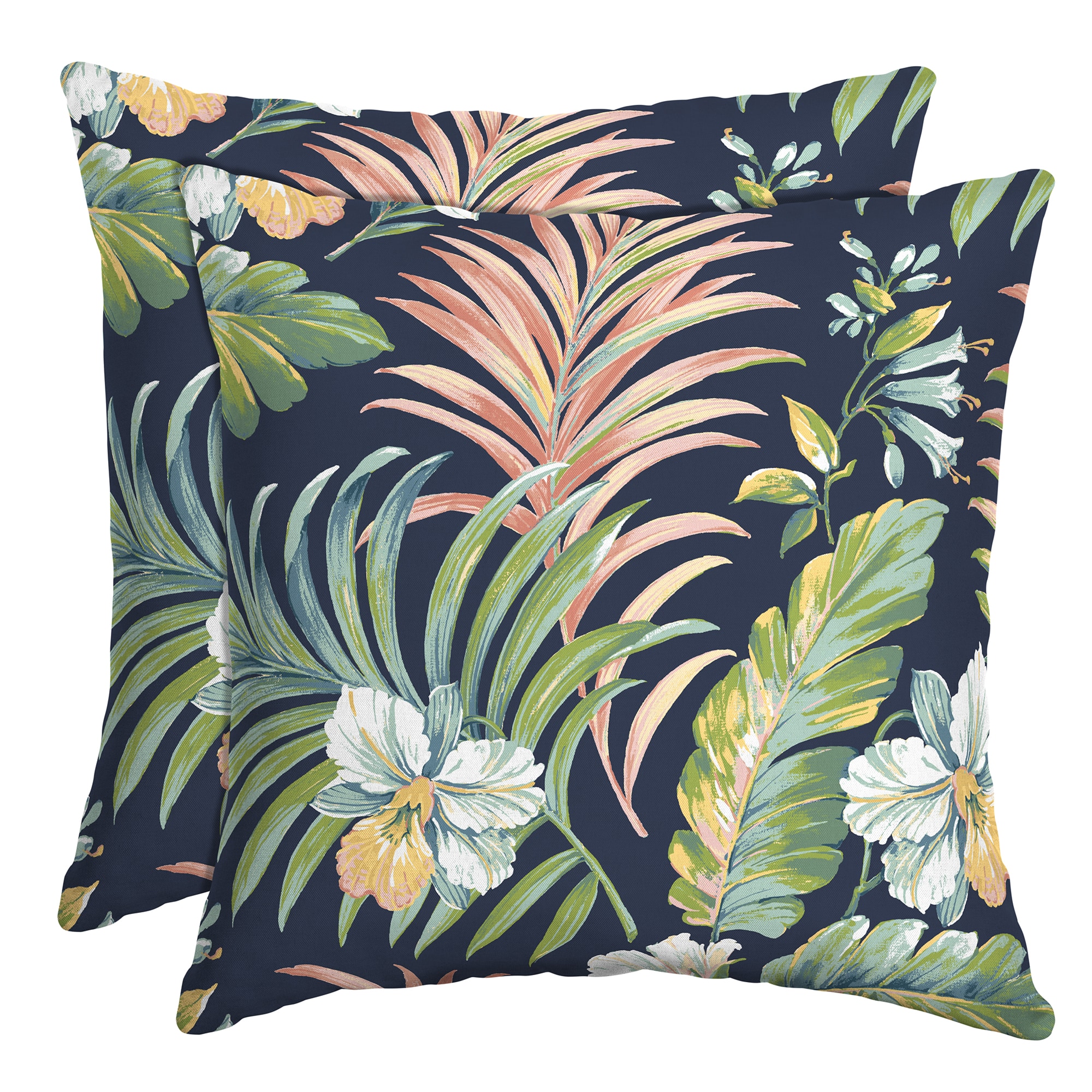 Arden Selections 2-Pack Floral Simone Blue Tropical Square Throw Pillow