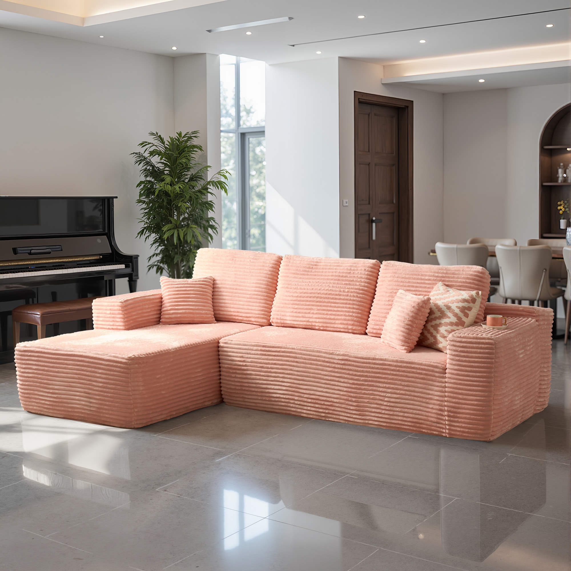 weaxty HMB2V810L Silvia 103.55-in Modern Beige Cloud Velvet Sectional