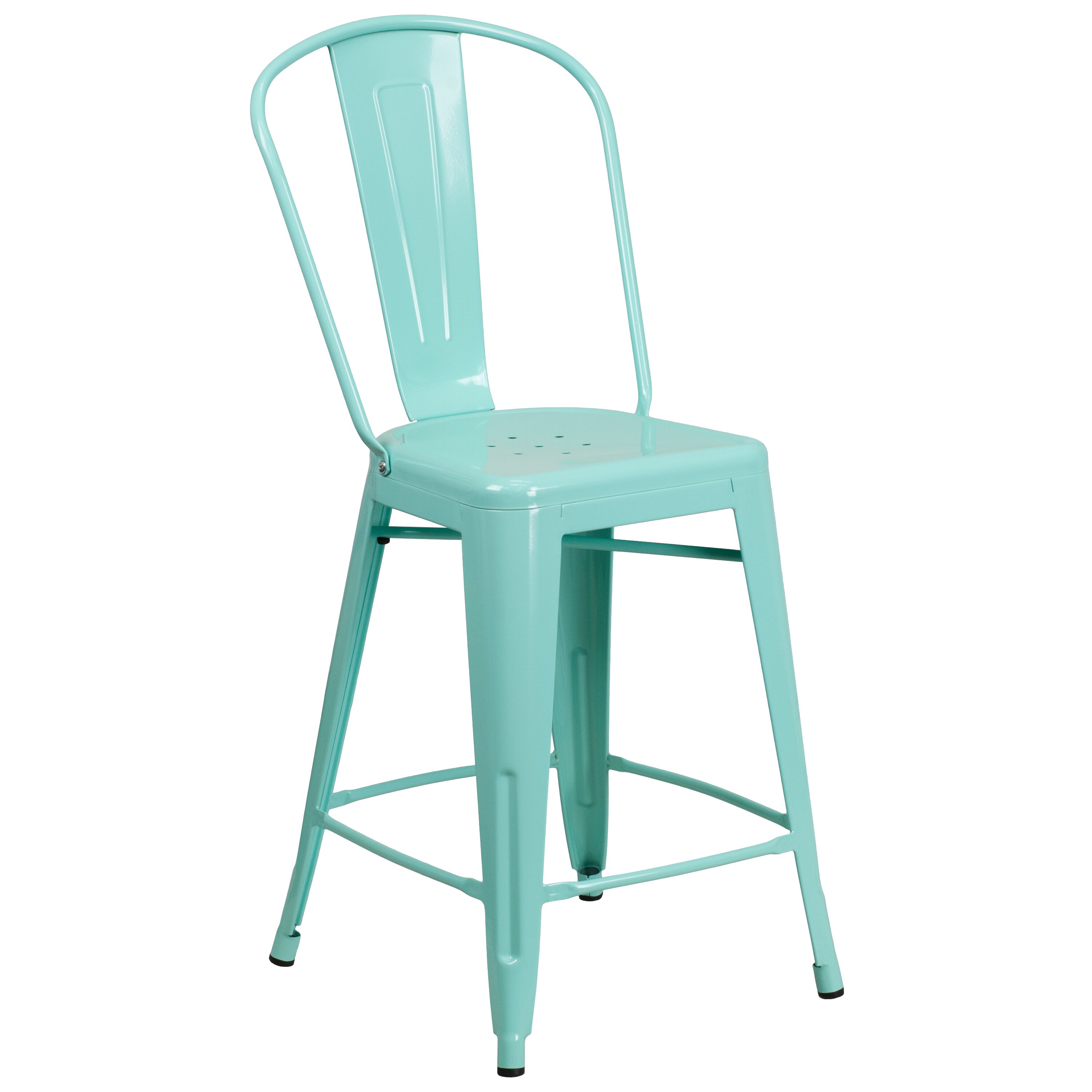 Mint Green Industrial Metal Tolix Bar Stool with Cone Legs