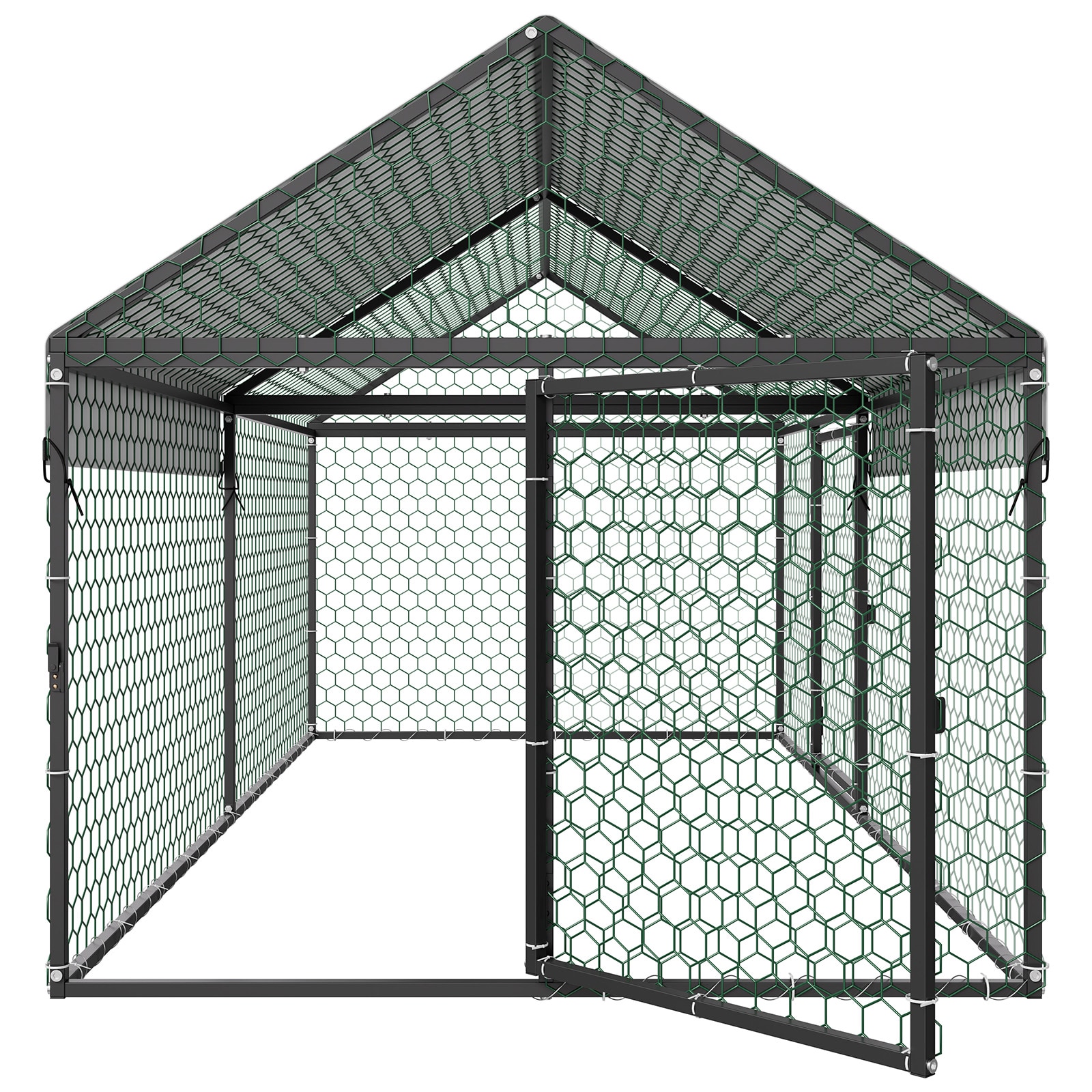VEVOR Metal Chicken Coop for 4-6 Chickens 3.3 x 6.6 x 3.3 ft Small Chicken Cage with Waterproof Cover and Double Doors Spire Roof Poultry Run Compatible with Wooden Coops for Rabbit Hen Goose Duck