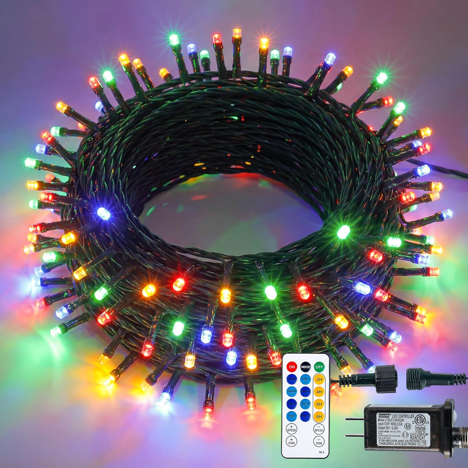 Mygoto 33 FT 100 LED Extendable Green Wire Twinkle Lights with Remote Control 8 Modes Waterproof Fairy Plug in Light for Christmas Tree Wedding Party Indoor Patio Decoration Multicolor