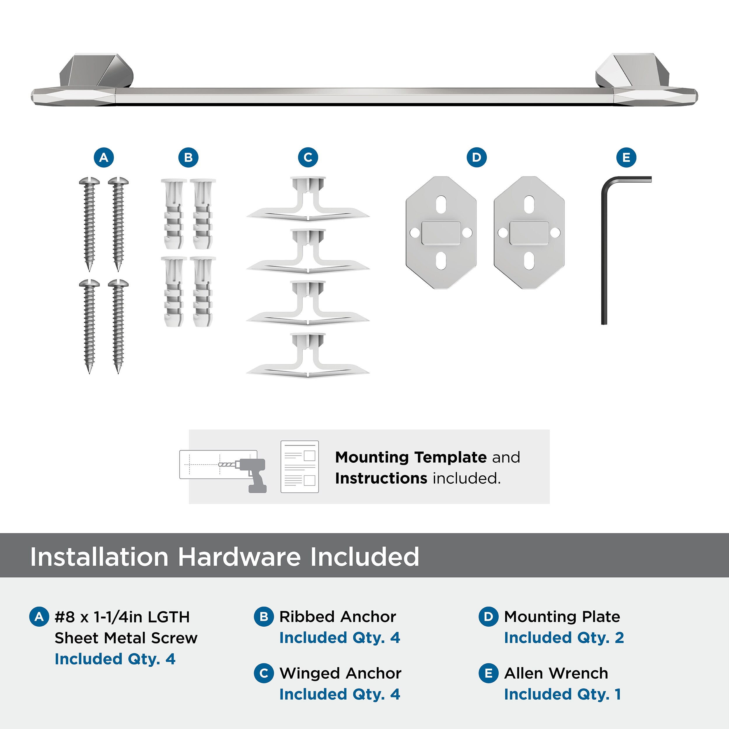 St. Vincent 18 Inch Chrome Wall Mounted Towel Bar