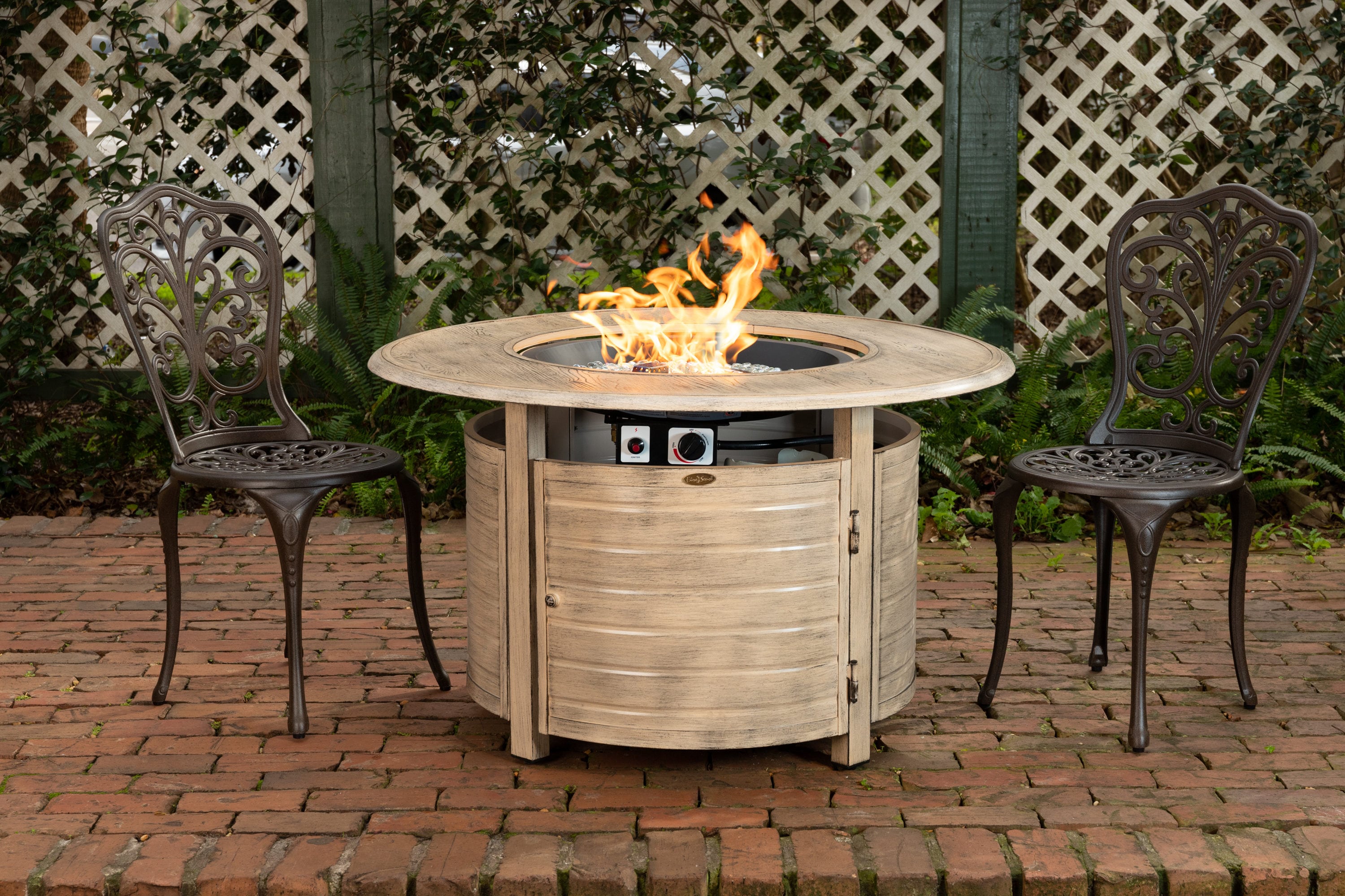 Thatcher Driftwood Aluminum Round Gas Fire Pit Table