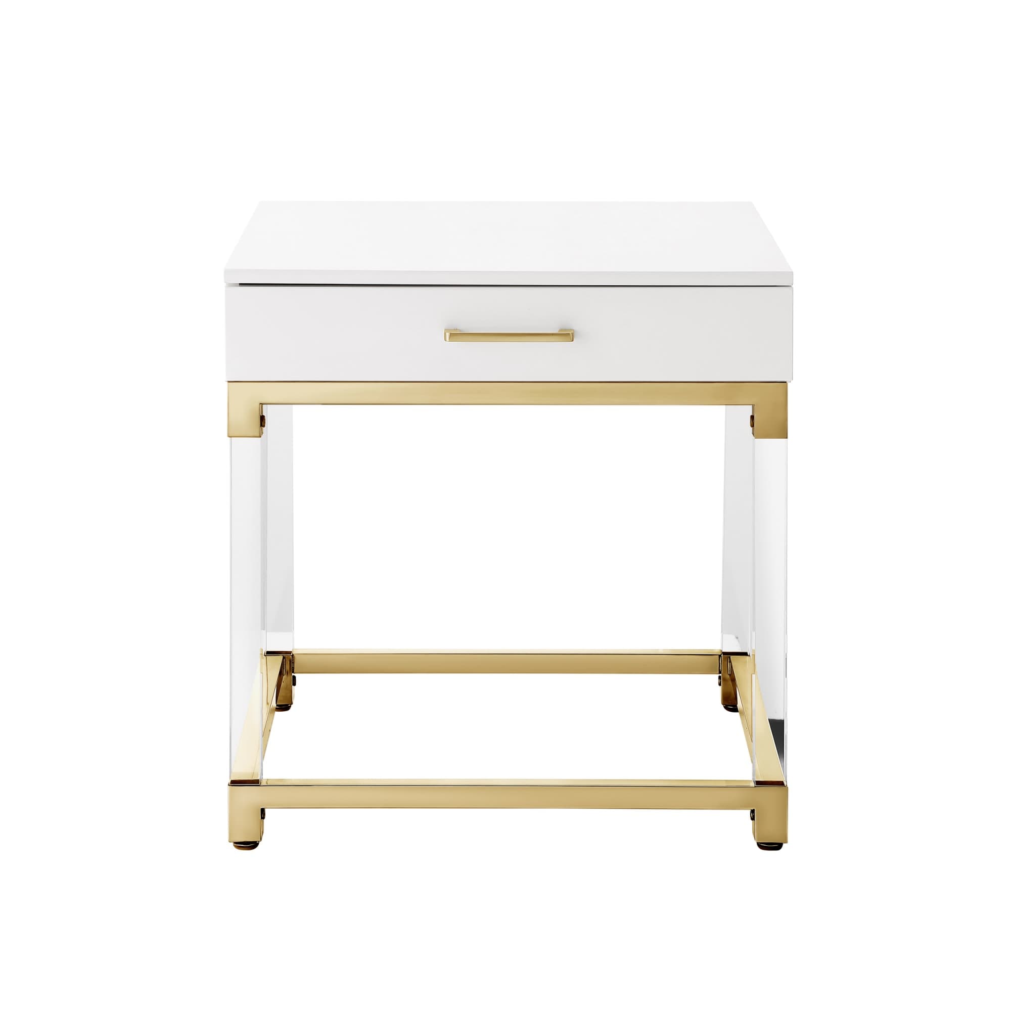 Inspired Home ET159-09WG-LS Caspian 24-in W x 24-in H White/Gold Faux marble Square Modern End Table with Storage Assembly Required