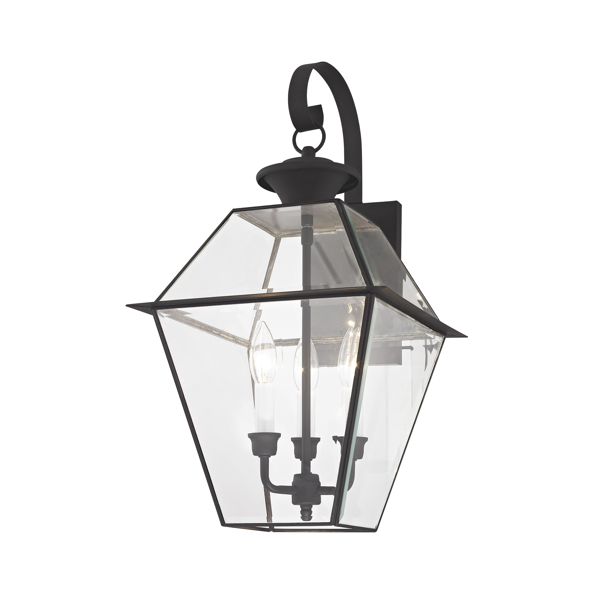 Charleston Elegance 3-Light Outdoor Wall Lantern in Black with Clear Beveled Glass