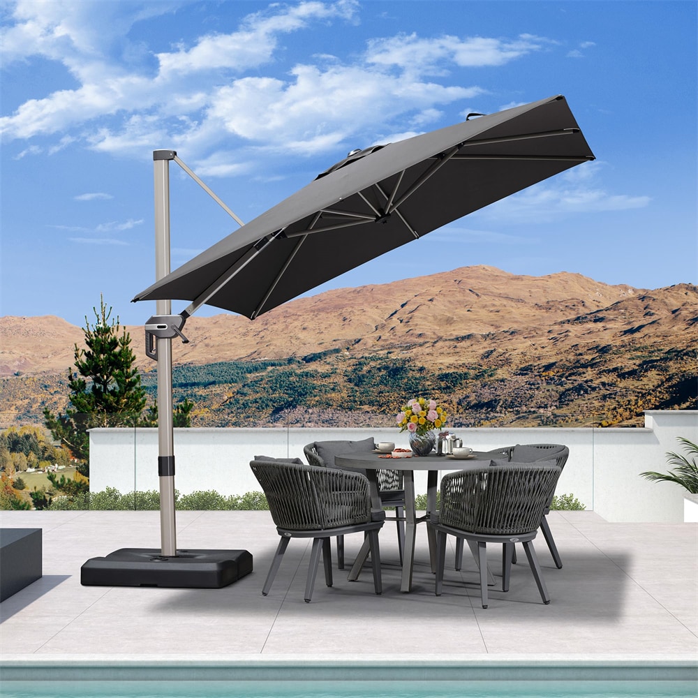 PURPLE LEAF LS01HLRS08-GY 8-ft Aluminum Gray Crank Cantilever Patio Umbrella