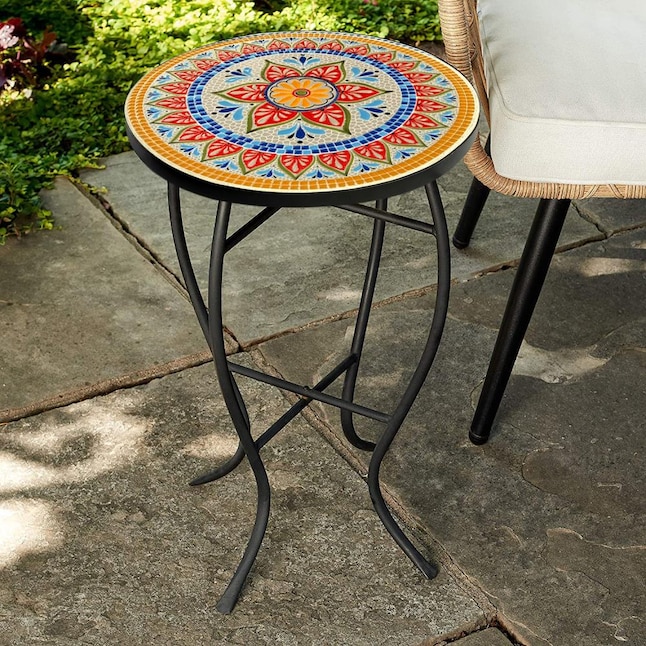 Haven Way Round Outdoor End Table 14 In, Small Round Glass Patio Side Table