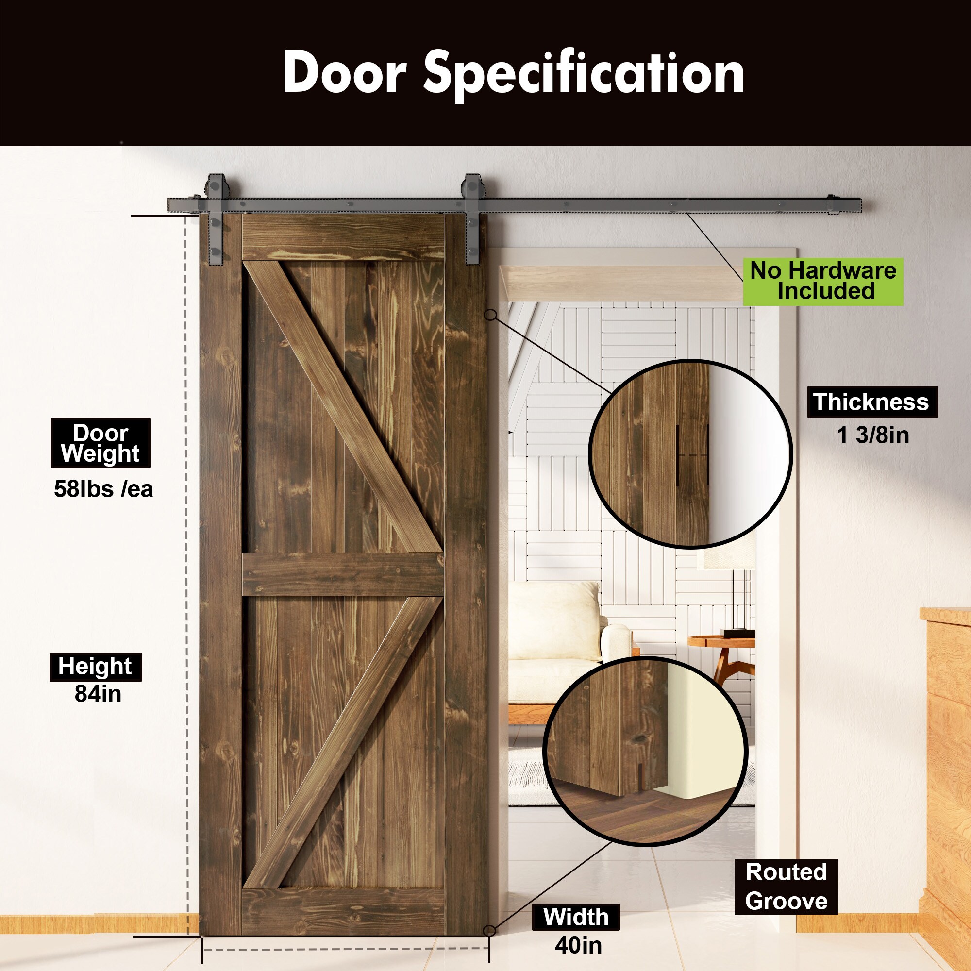 HOMACER 4084-K-WALNUT Barn-Doors - View #3