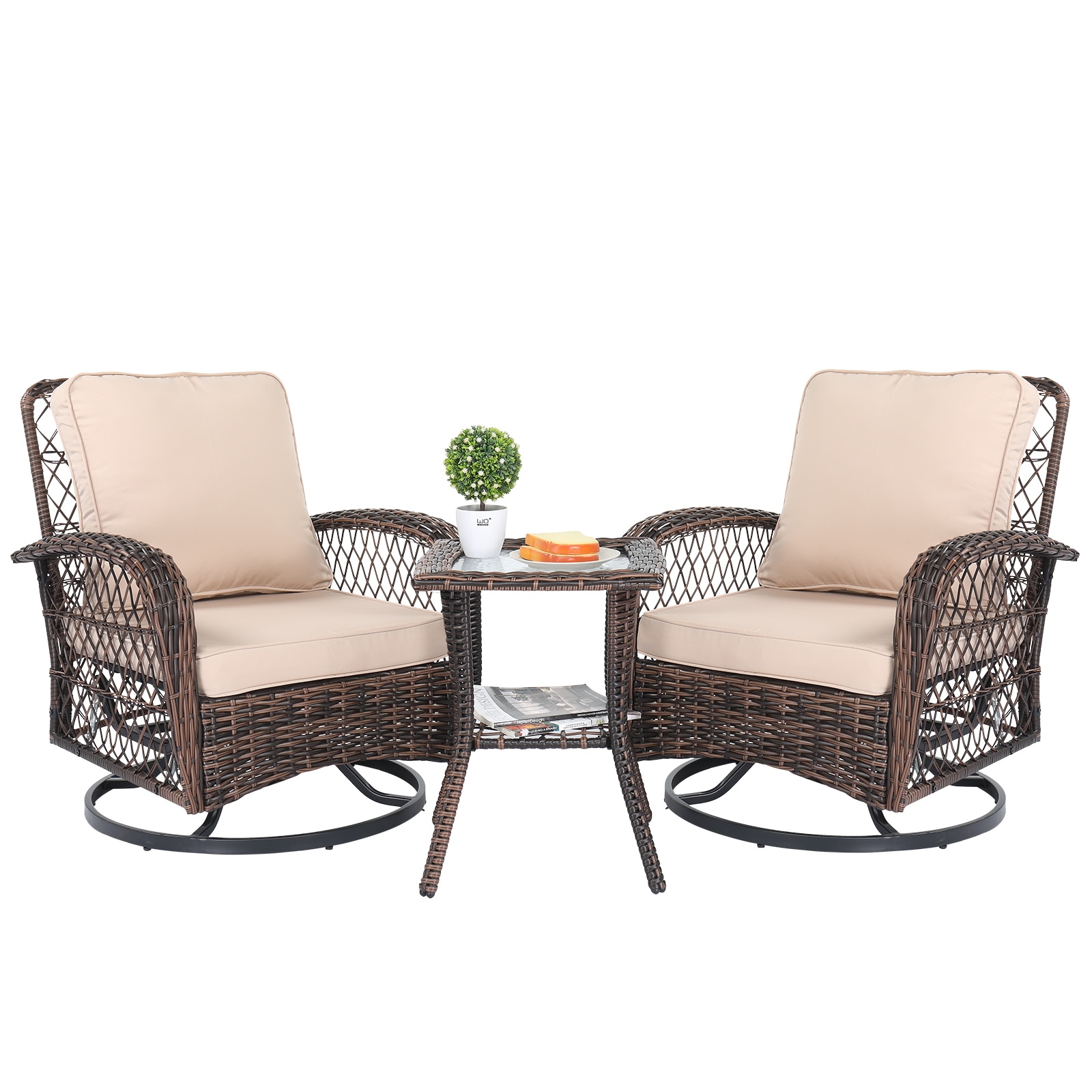 Winado LO1G56000700 3 -Piece Wicker Patio Conversation Set with Tan Cushions