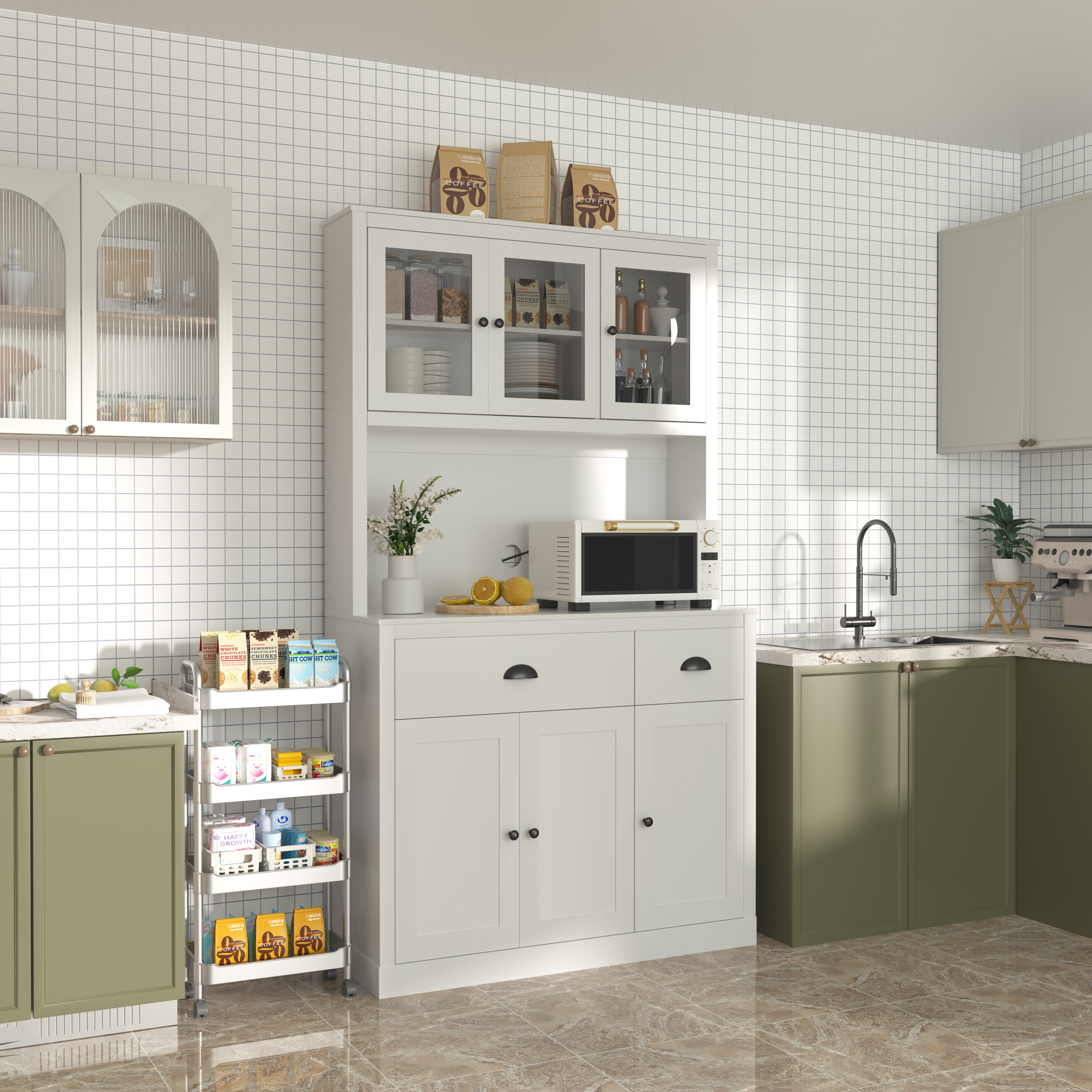 VEIKOUS HP0405-03WH Contemporary/Modern White Cedar Pantry with Wine Storage