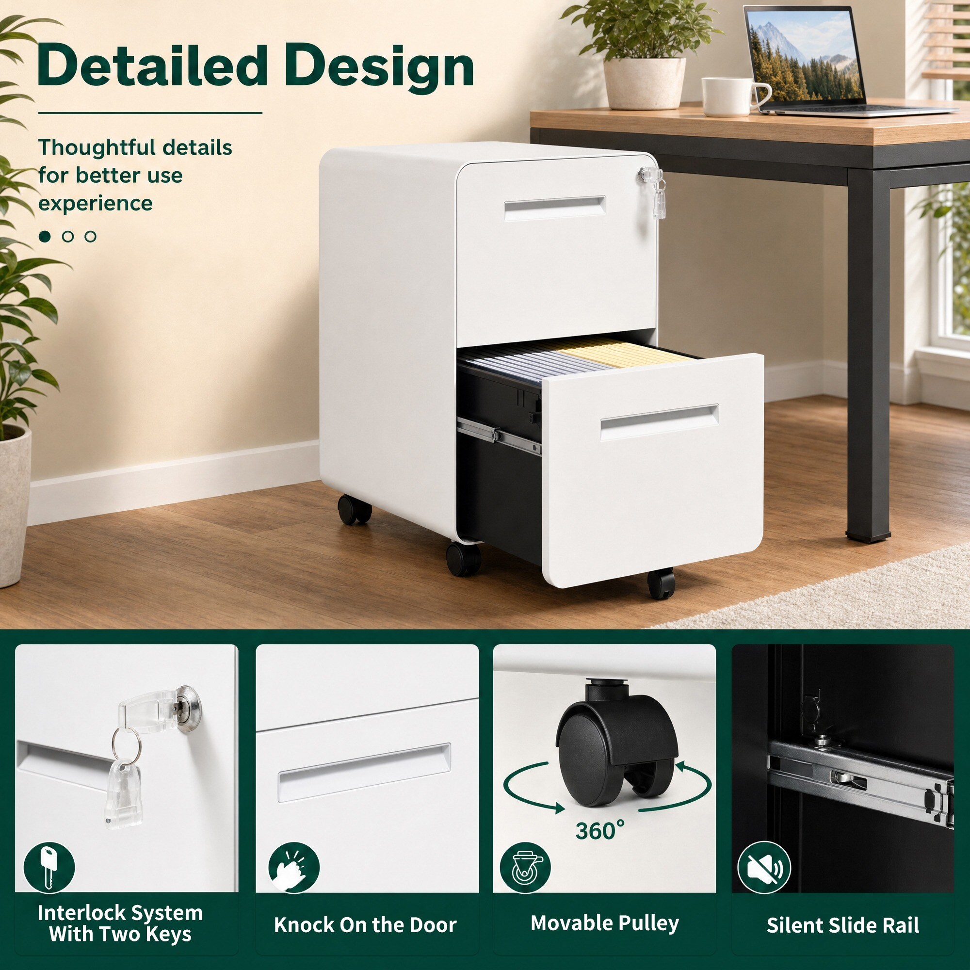 HyperDrop Cart White All-Steel 2-Drawer Mobile File Cabinet with Key ...