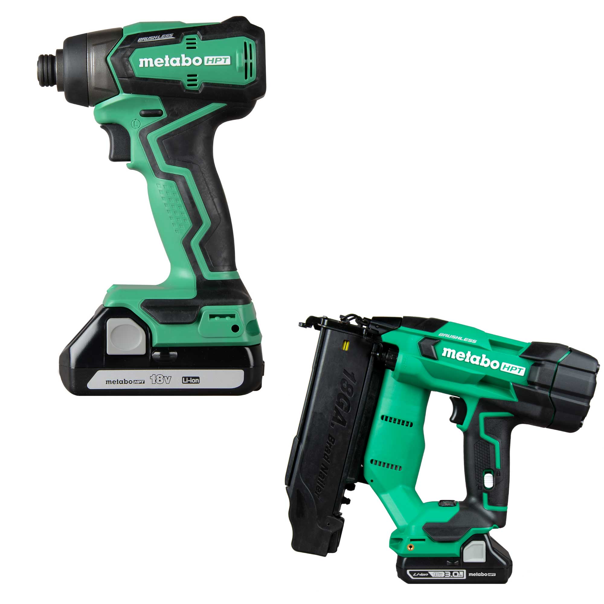 Metabo HPT MultiVolt 18-volt 1/4-in Variable Speed Brushless Cordless Impact Driver (2-batteries included) with MultiVolt 18-Gauge 18-volt Cordless