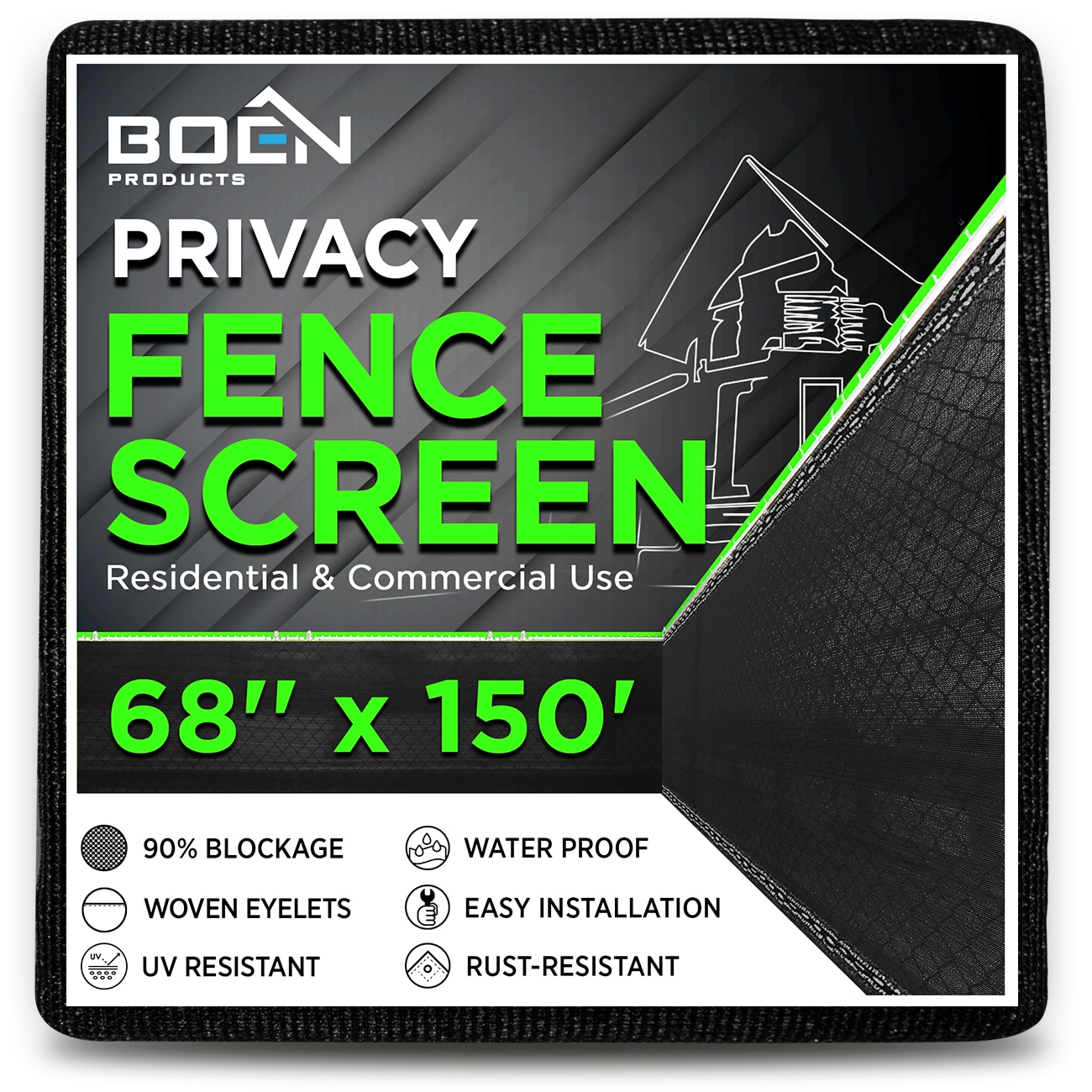 BOEN PN-30006 6-ft H x 150-ft W Black Polyethelene Privacy Chain Link Fence Screen