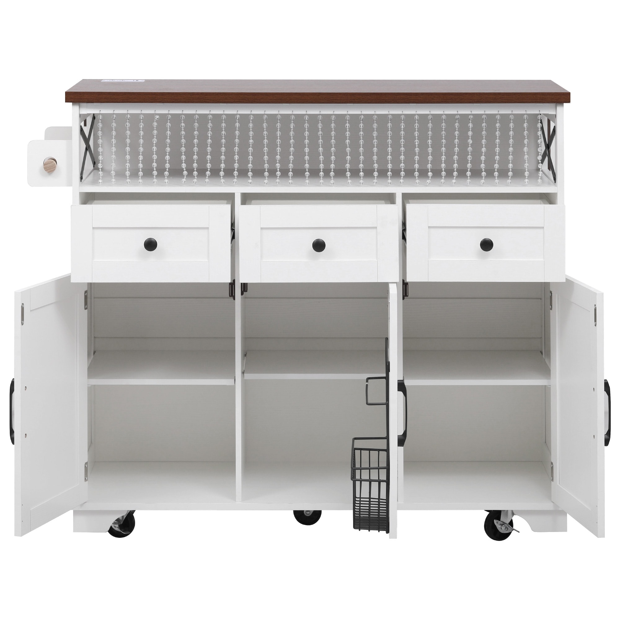 SINOFURN SYB260038WT White MDF Base with MDF Wood Top Rolling Kitchen Island ( 27.5-in x 46.5-in x 38.6-in )