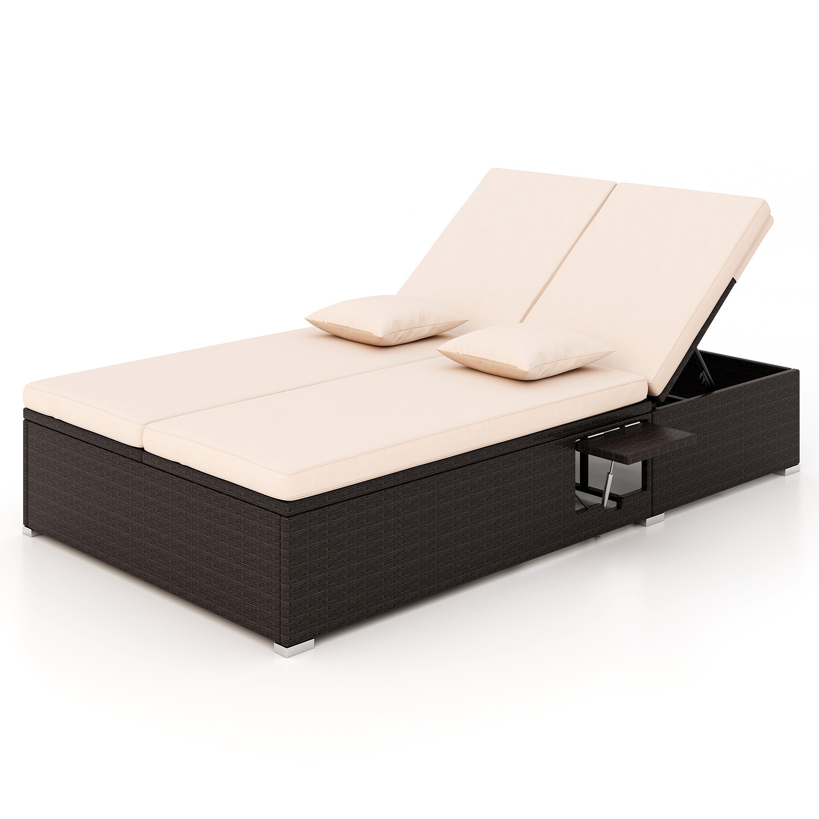 Slickblue - Double Adjustable Reclining Chaise Lounge Chair with Folding Side Tables and Cushion ...