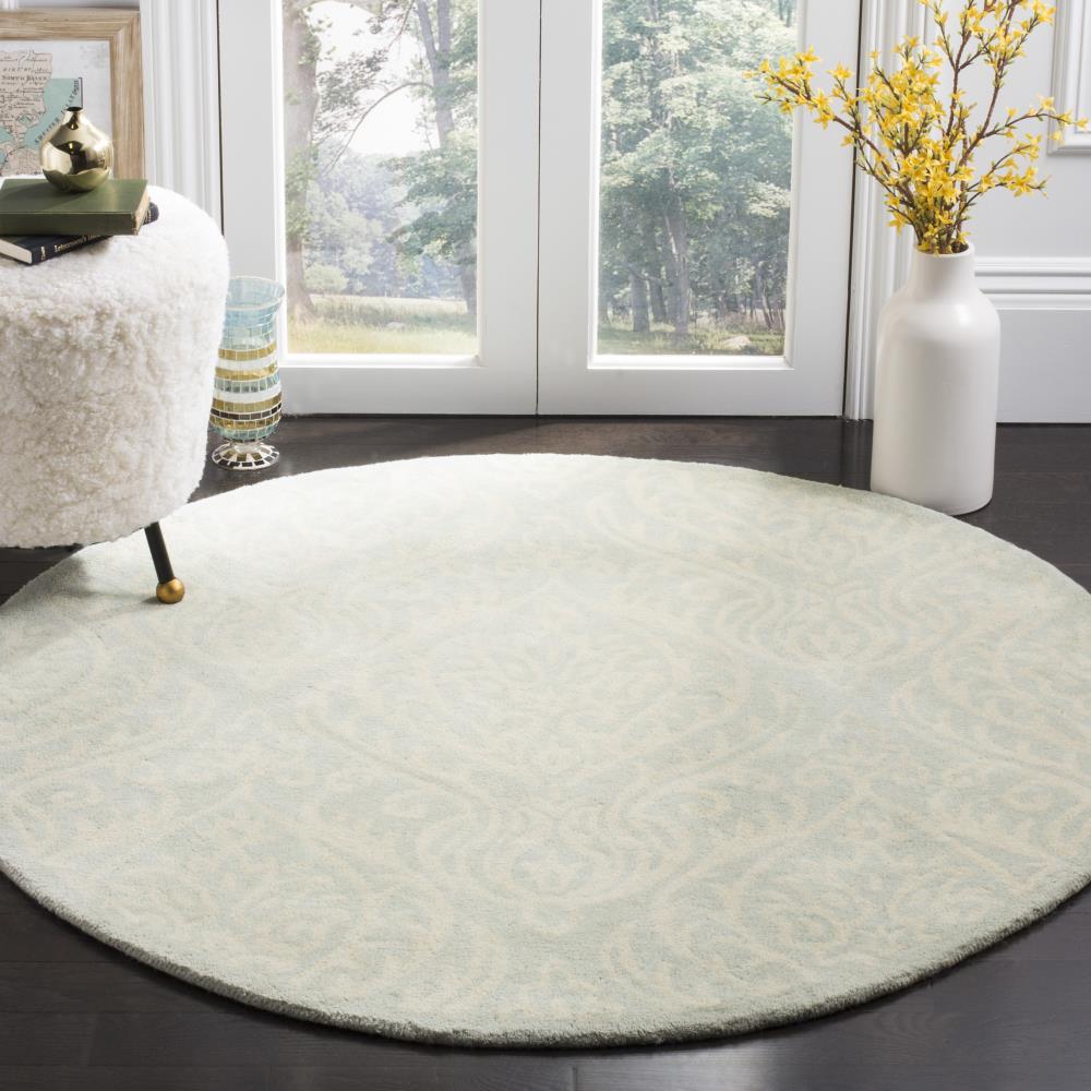 Ivory and Silver Round Hand-Tufted Wool Area Rug