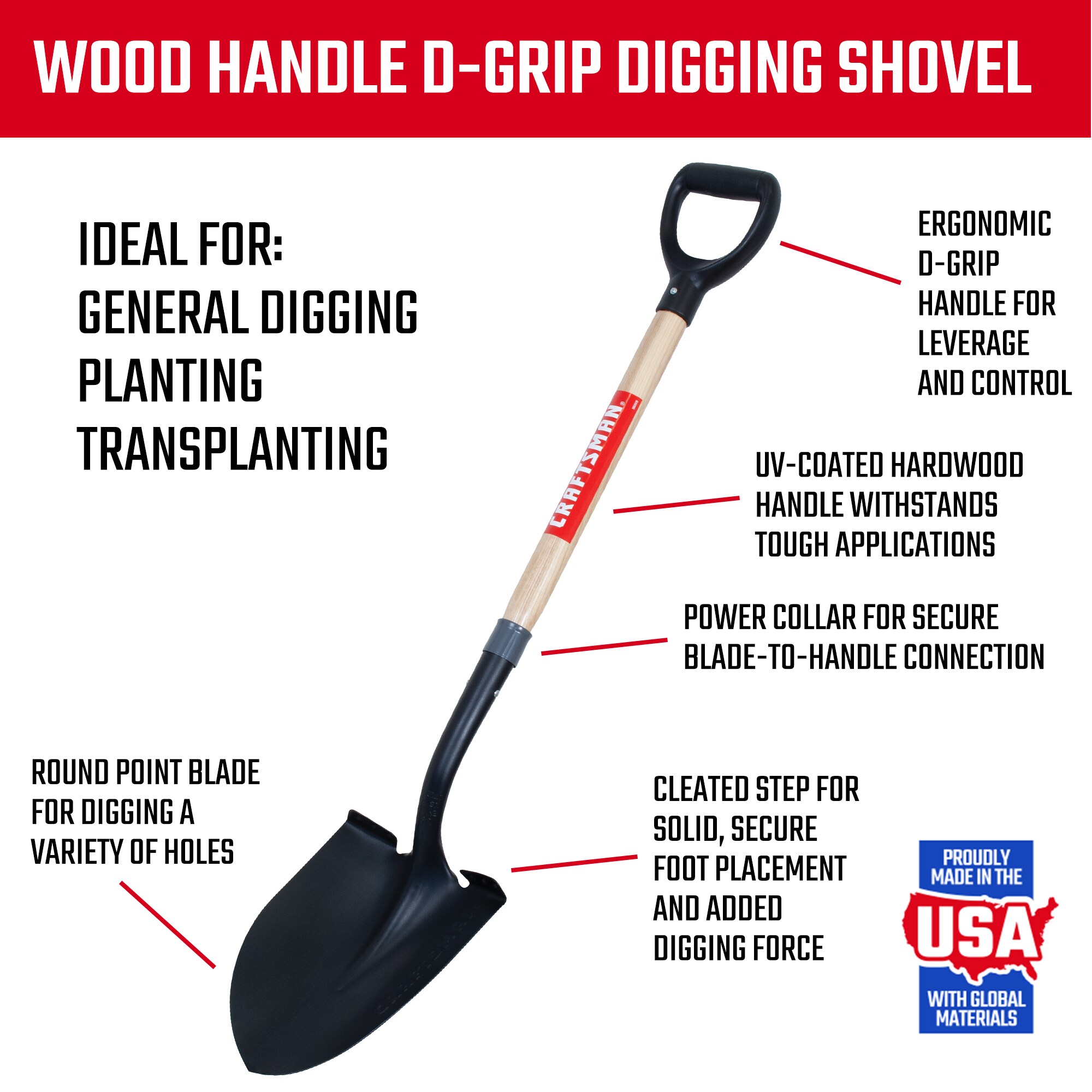 日本限定 CRAFTSMAN 20-in Shovels the in Shovel Digging D-Handle Wood メンテナンス