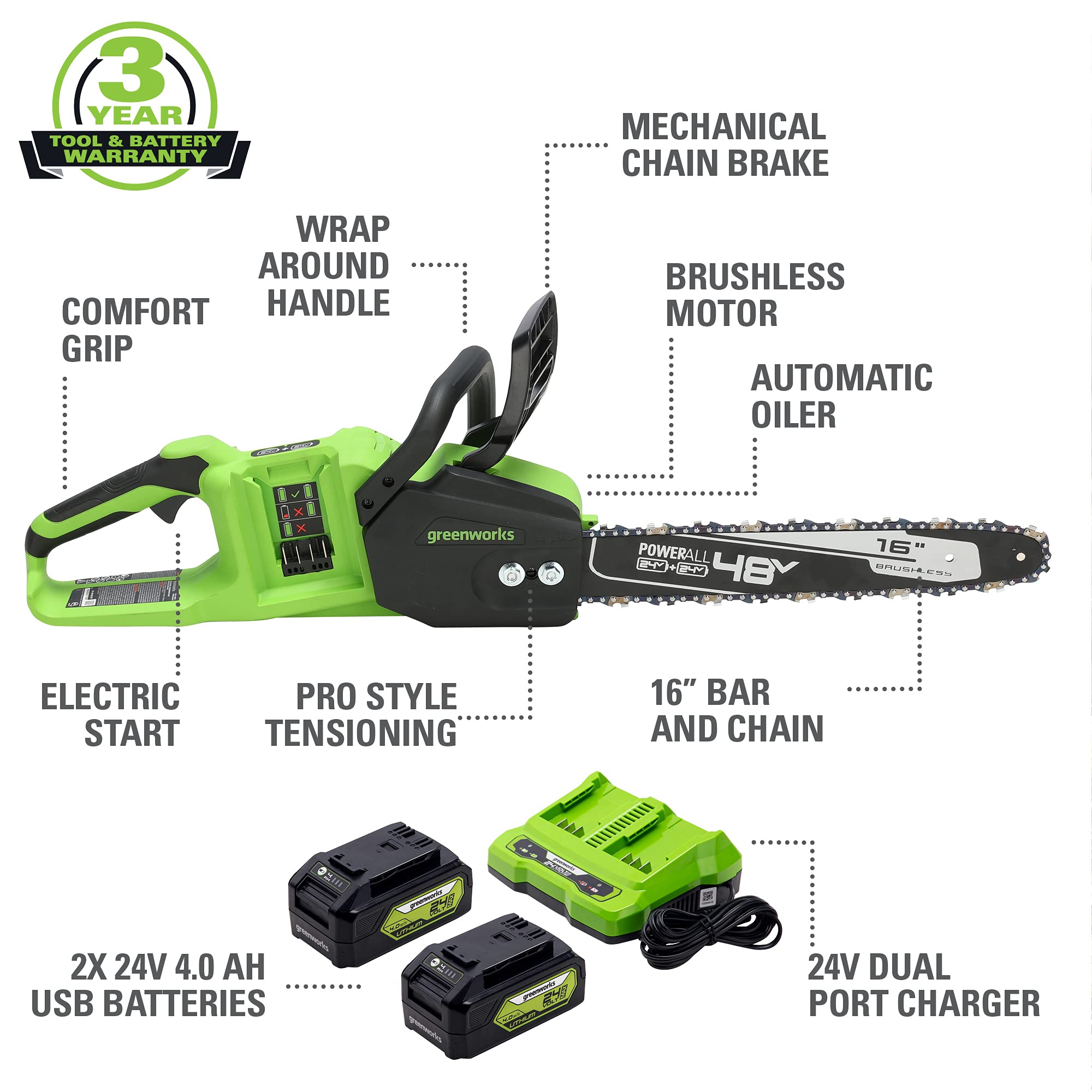 Greenworks CS1632D Cordless-Chainsaw - View #3