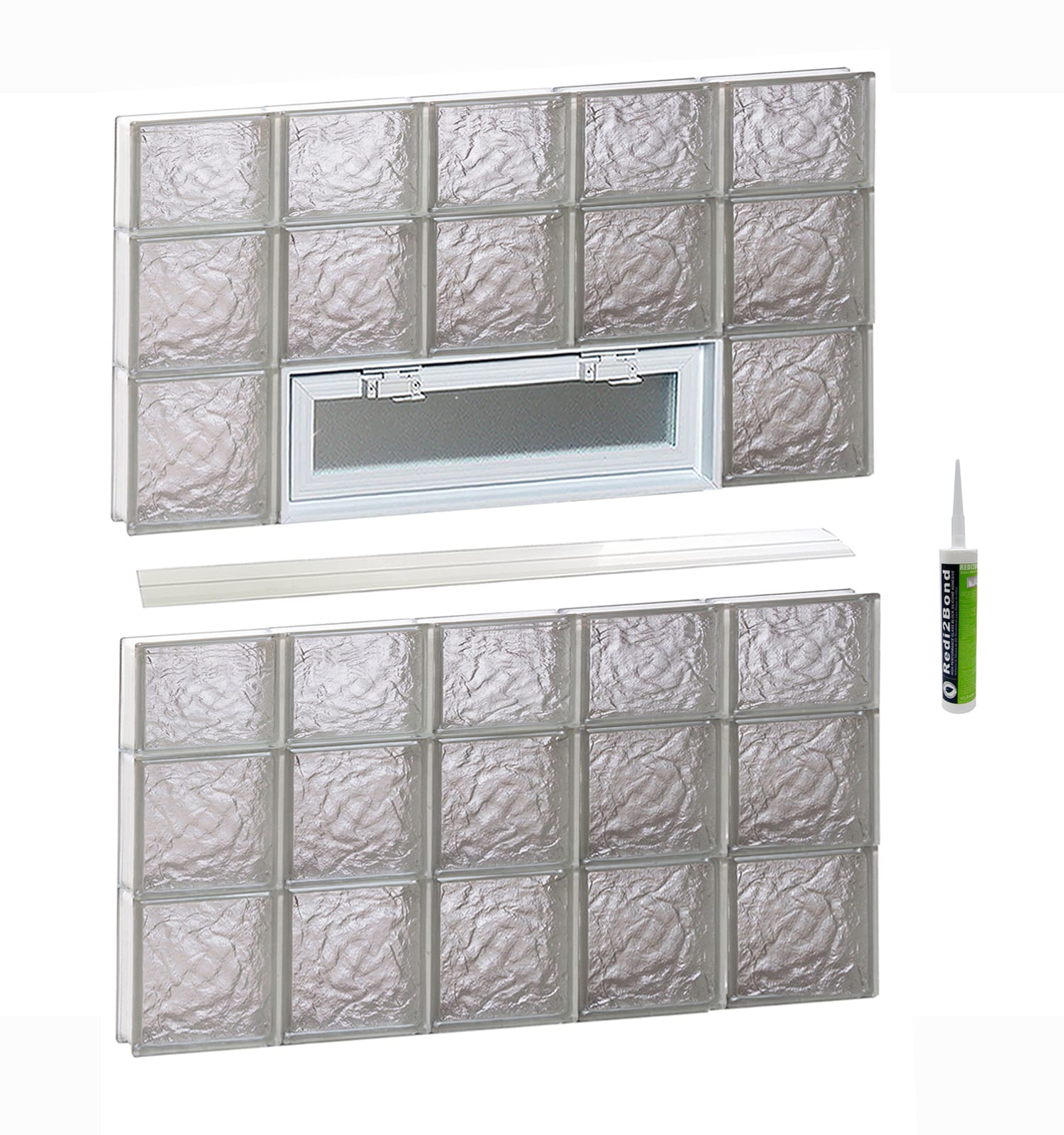 REDI2SET V4044IS Ice Glass 38-3/4-in x 42-1/2-in Frameless Replacement Vented Glass Block Window