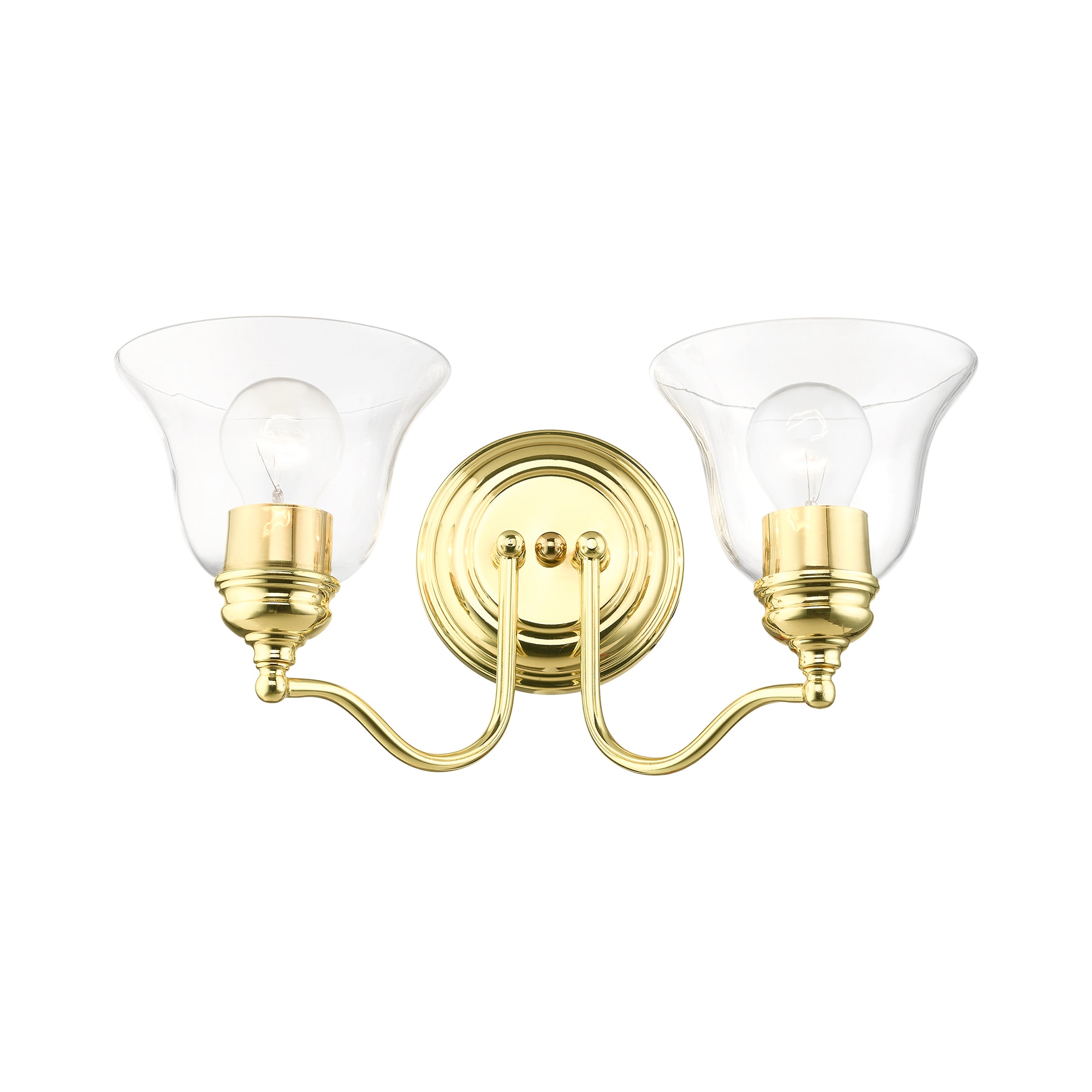 Elegant Polished Brass 2-Light Vanity with Clear Glass Shades