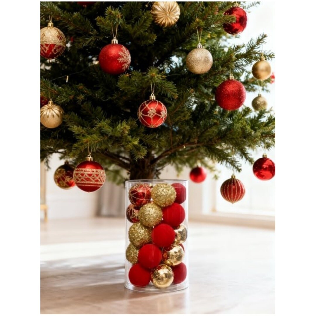 Garvee 2 Inch 25pcs Shatterproof PVC Christmas Balls Bulk Tree Filler Ornaments Holiday Decor Essential for Gift Wrapping Party Supplies and Christmas Home Decor-Red and Gold