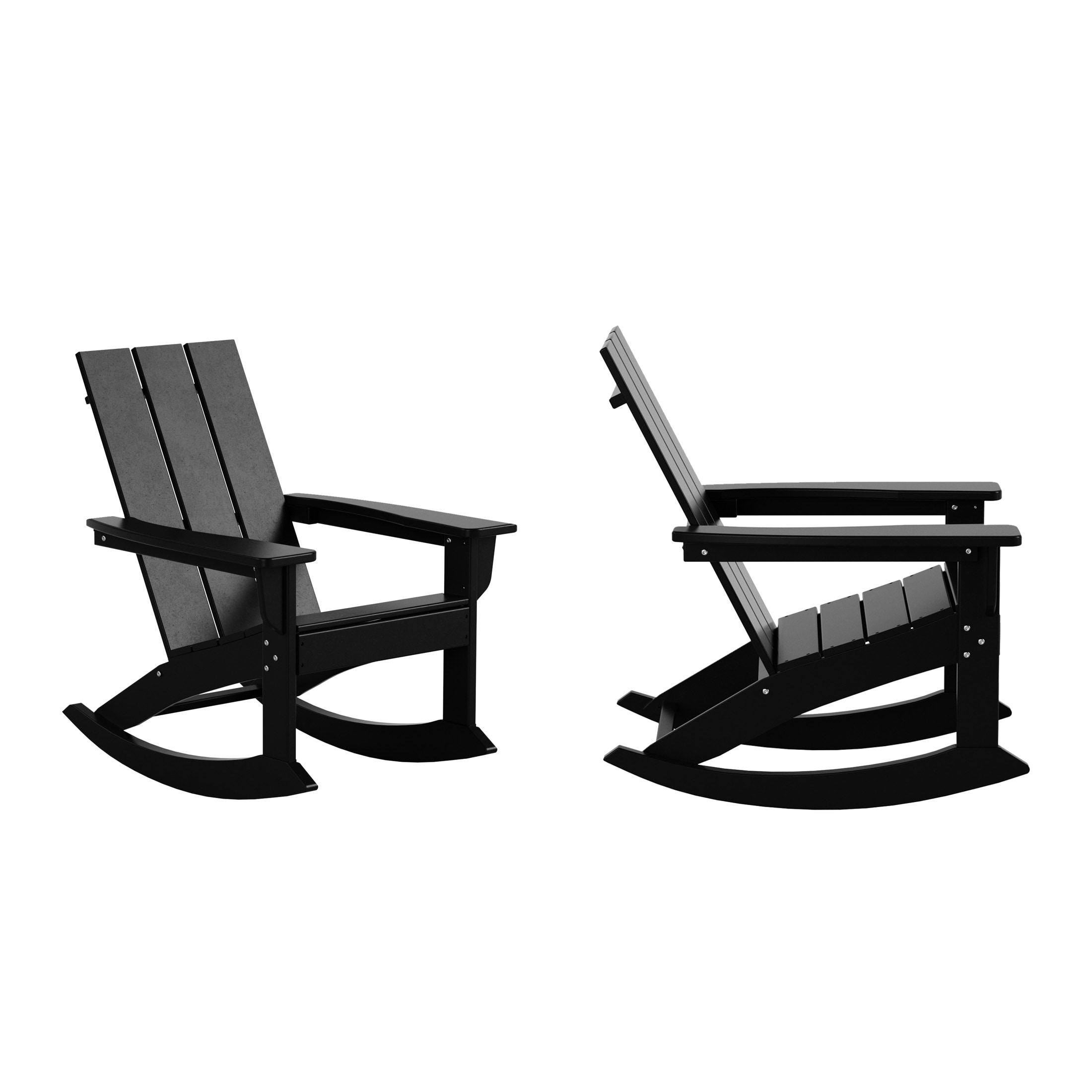 Westin Furniture OP5002-BK-2 Shoreside Set of 2 Black HDPE Frame Rocking Chair with Slat Seat